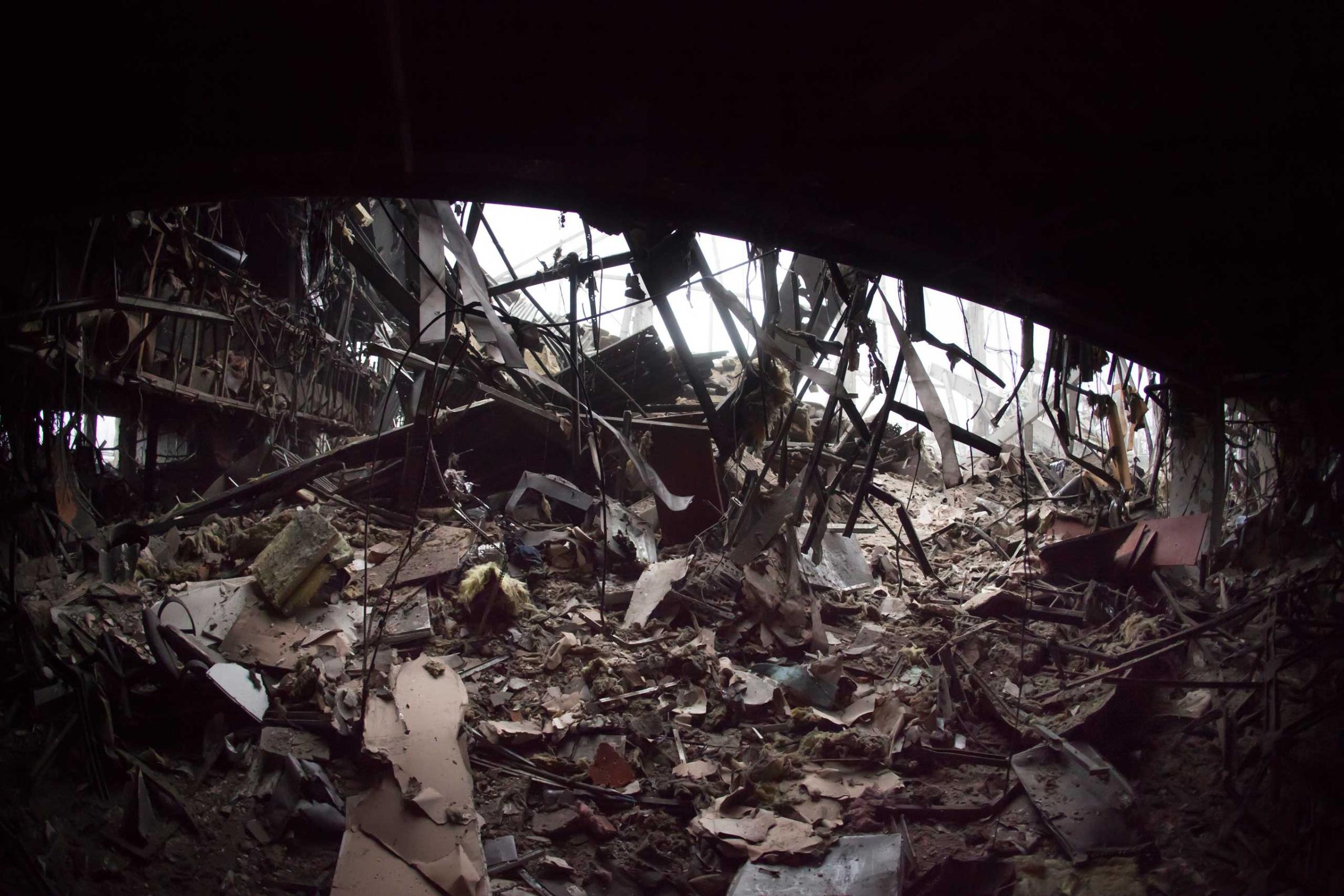 Inside the destroyed airport on Jan. 21, 2015.