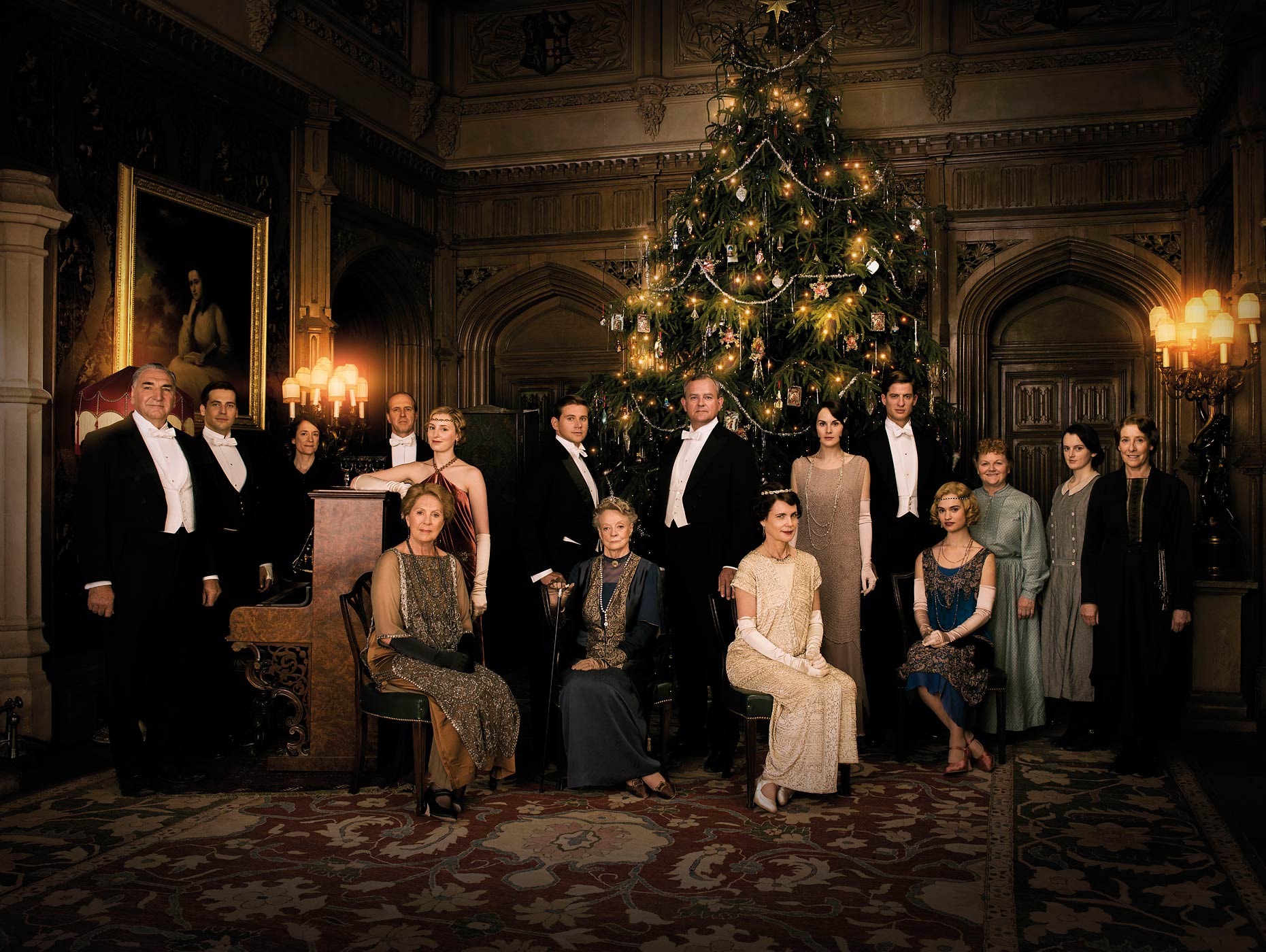 Downton Abbey, Season 5 on MASTERPIECE on PBSSundays, January 4 - March 1, 2015 at 9pm ETJIM CARTER as Mr Carson, ROBERT JAMES-COLLIER as Thomas, RAQUEL CASSIDY as Baxter, KEVIN DOYLE as Molesley, LAURA CARMICHAEL as Lady Edith Crawley, PENELOPE WILTON as Isobel Crawley, ALLEN LEECH as Tom Branson, MAGGIE SMITH as Violet, Dowager Countess of Grantham, HUGH BONNEVILLE as Robert, Earl of Grantham, ELIZABETH McGOVERN as Cora, Countess of Grantham, MICHELLE DOCKERY as Lady Mary Crawley, MATT BARBER as Atticus, LILY JAMES as Lady Rose, LESLEY NICOL as Mrs Patmore, SOPHIE McSHERA as Daisy and PHYLLIS LOGAN as Mrs Hughes. (C) Nick Briggs/Carnival Film &amp; Television Limited 2014This image may be used only in the direct promotion of MASTERPIECE CLASSIC. No other rights are granted. All rights are reserved. Editorial use only. USE ON THIRD PARTY SITES SUCH AS FACEBOOK AND TWITTER IS NOT ALLOWED.