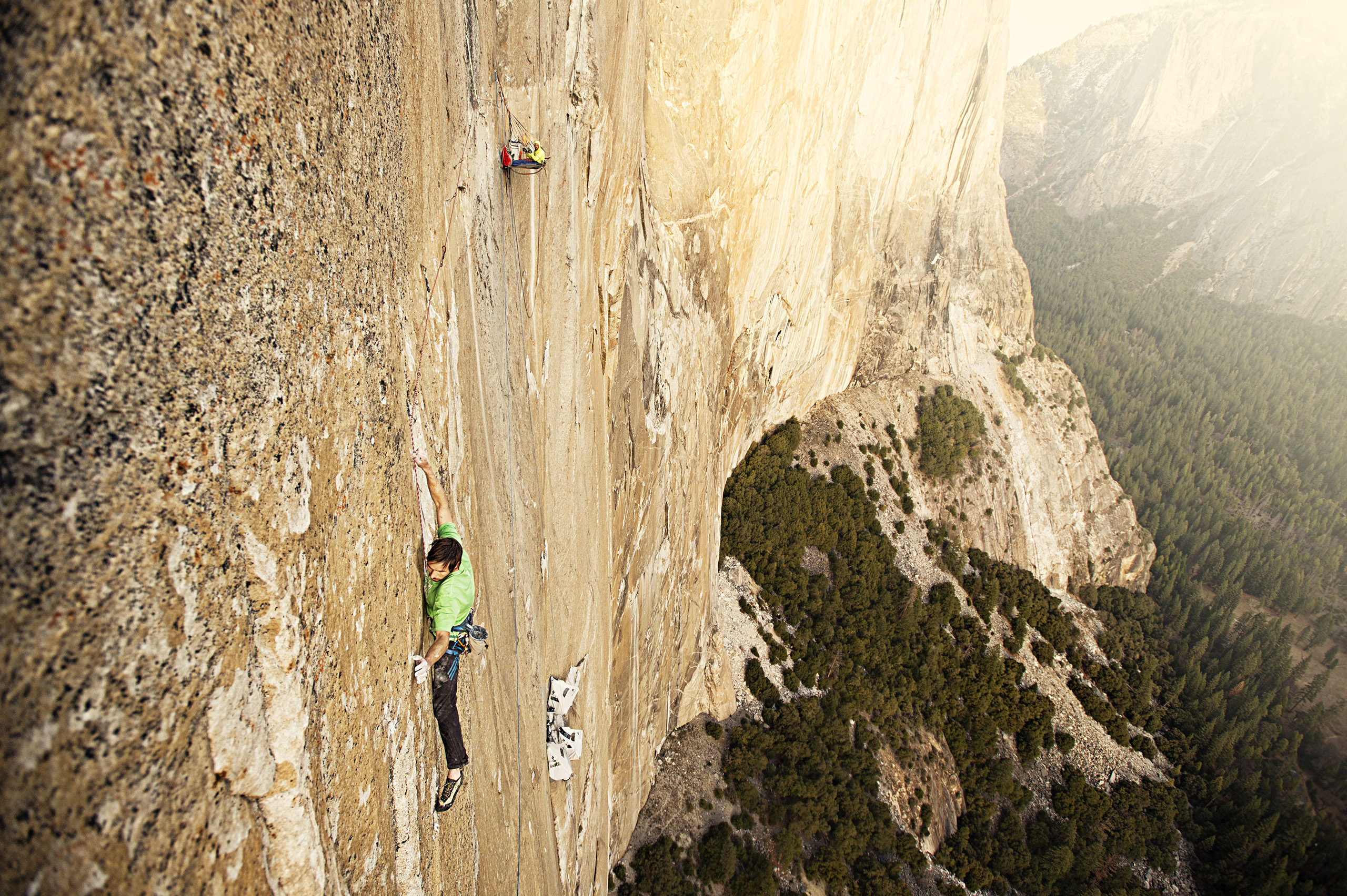Kevin Jorgeson attempts to scale the Dawn Wall on the southeast side of El Capitan, a rock formation in Yosemite National Park in California (Corey Rich—Big UP Productions/Aurora Photos)