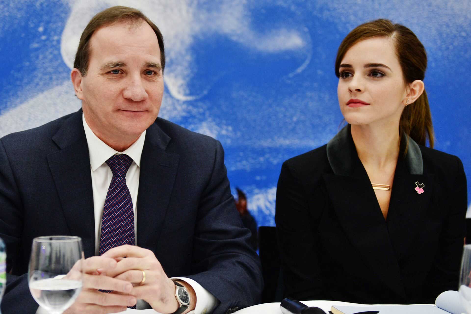 Swedish prime minister Stefan Löfven and actress Emma Watson attend the World Economic Forum Annual Meeting 2015 in Davos, Switzerland. (Aftonbladet/IBL/Zuma)