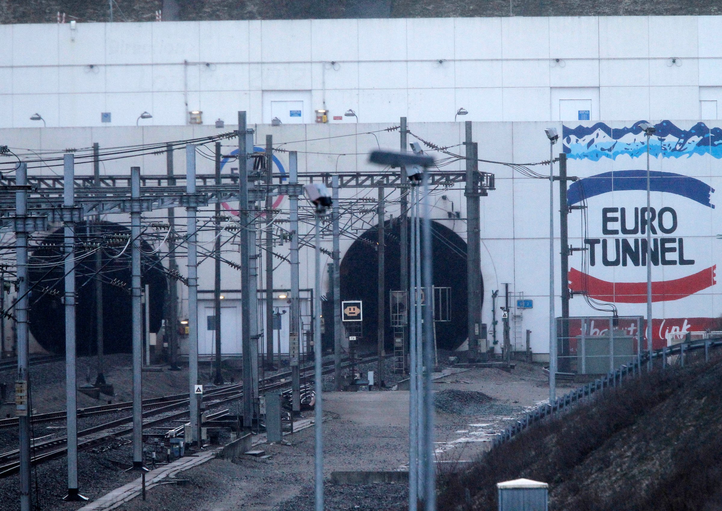 The entrance to the Channel Tunnel near Calais. in Coquelles on Jan.17, 2015.