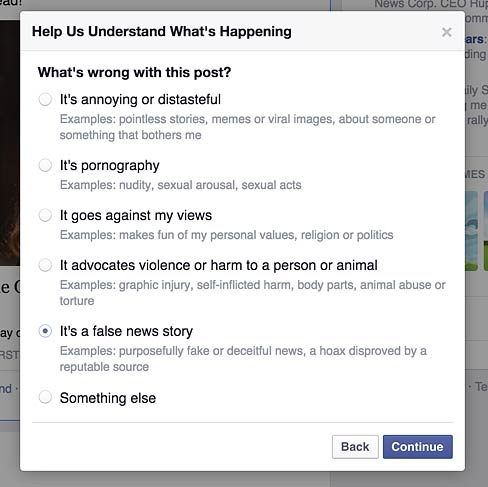 Facebook's instructions on how to report fake news stories (Facebook)