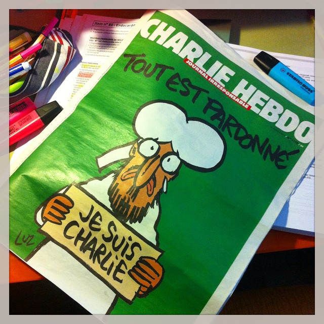 Marine Navarro posted this photo of the new issue of Charlie Hebdo.