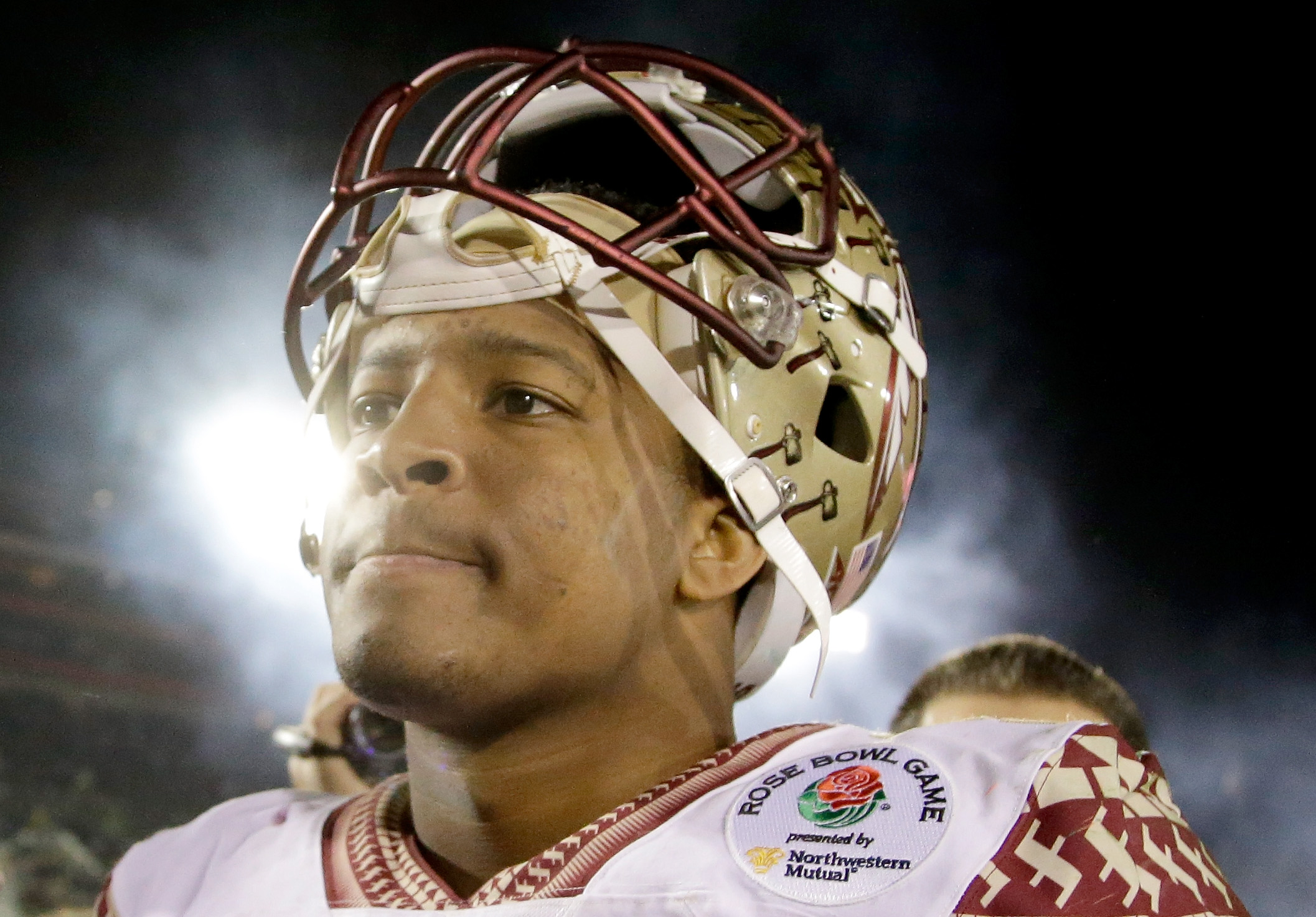 Quarterback Jameis Winston of the Florida State Seminoles reacts after losing 59-20 to the Oregon Ducks in the College Football Playoff Semifinal on Jan. 1, 2015 in Pasadena, Calif.