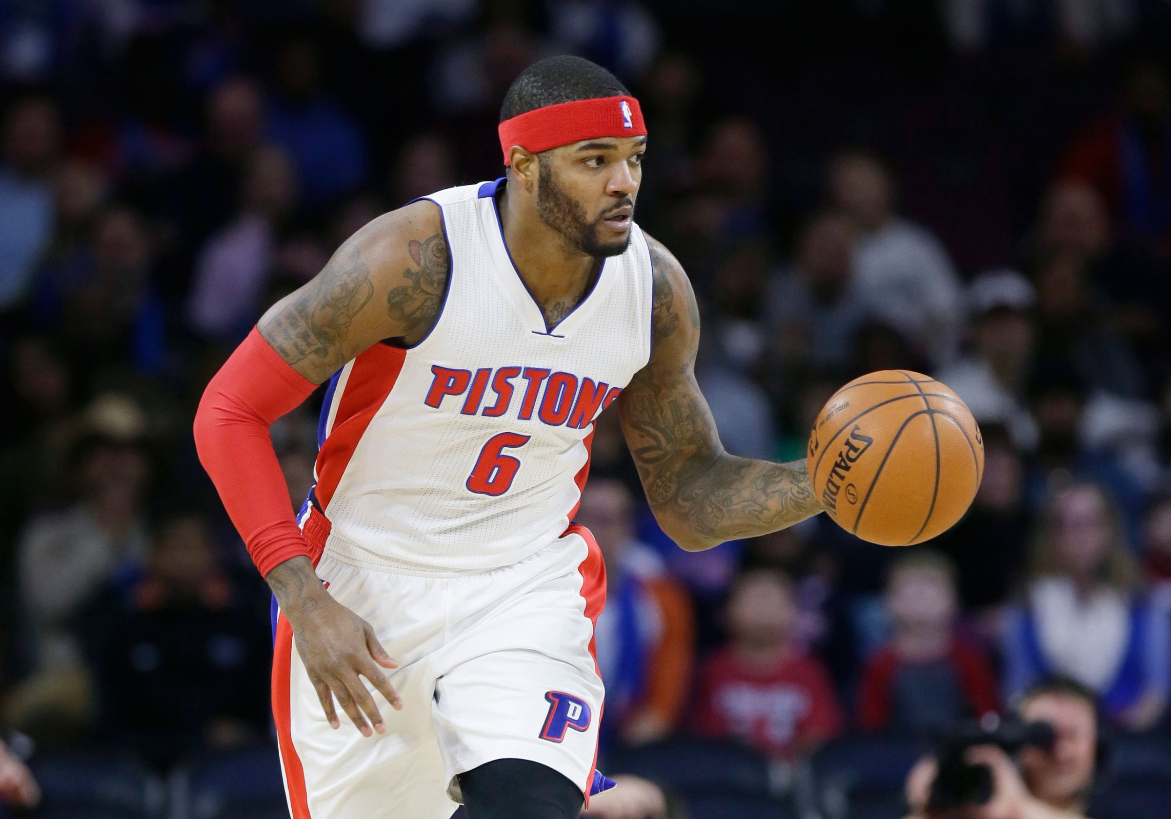 Former Detroit Pistons forward Josh Smith during the first half of an NBA basketball game against the Philadelphia 76ers in Auburn Hills, Mich., on Dec. 6, 2014.