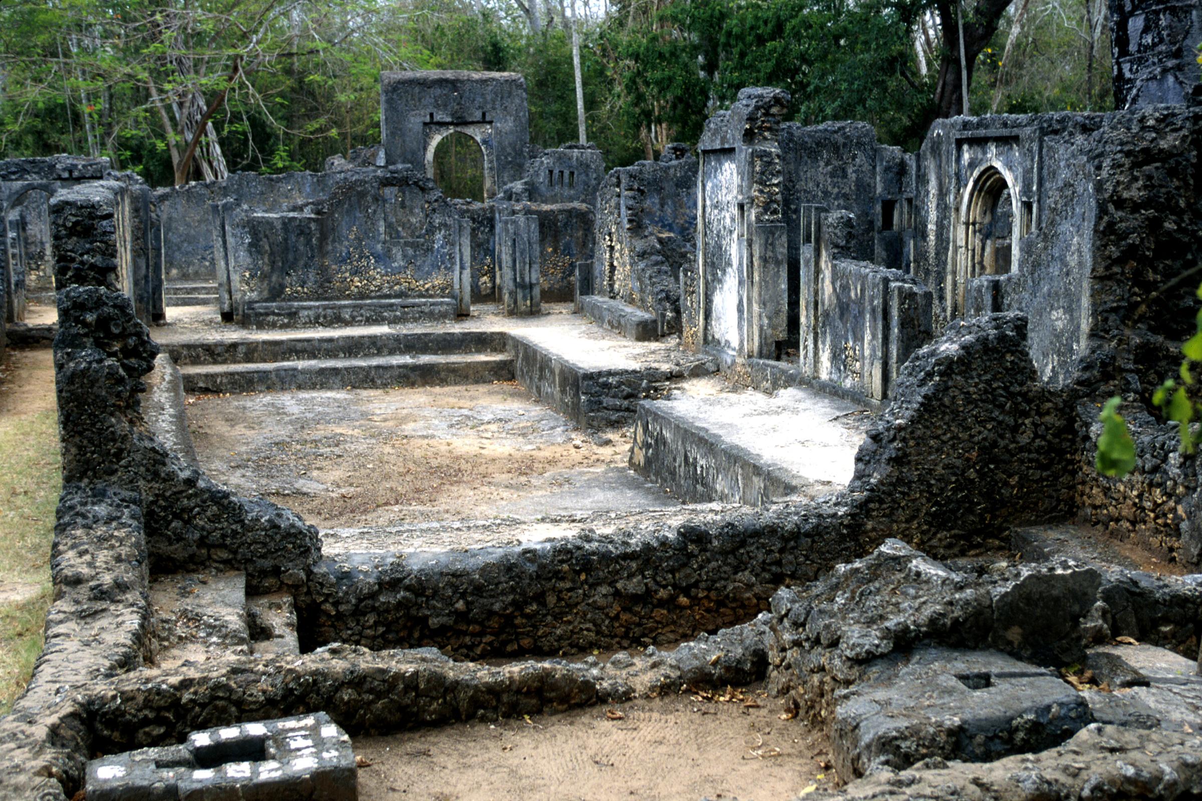 Architectural ruins at the Gedi Historical Monument in Kenya on June 13, 2012.