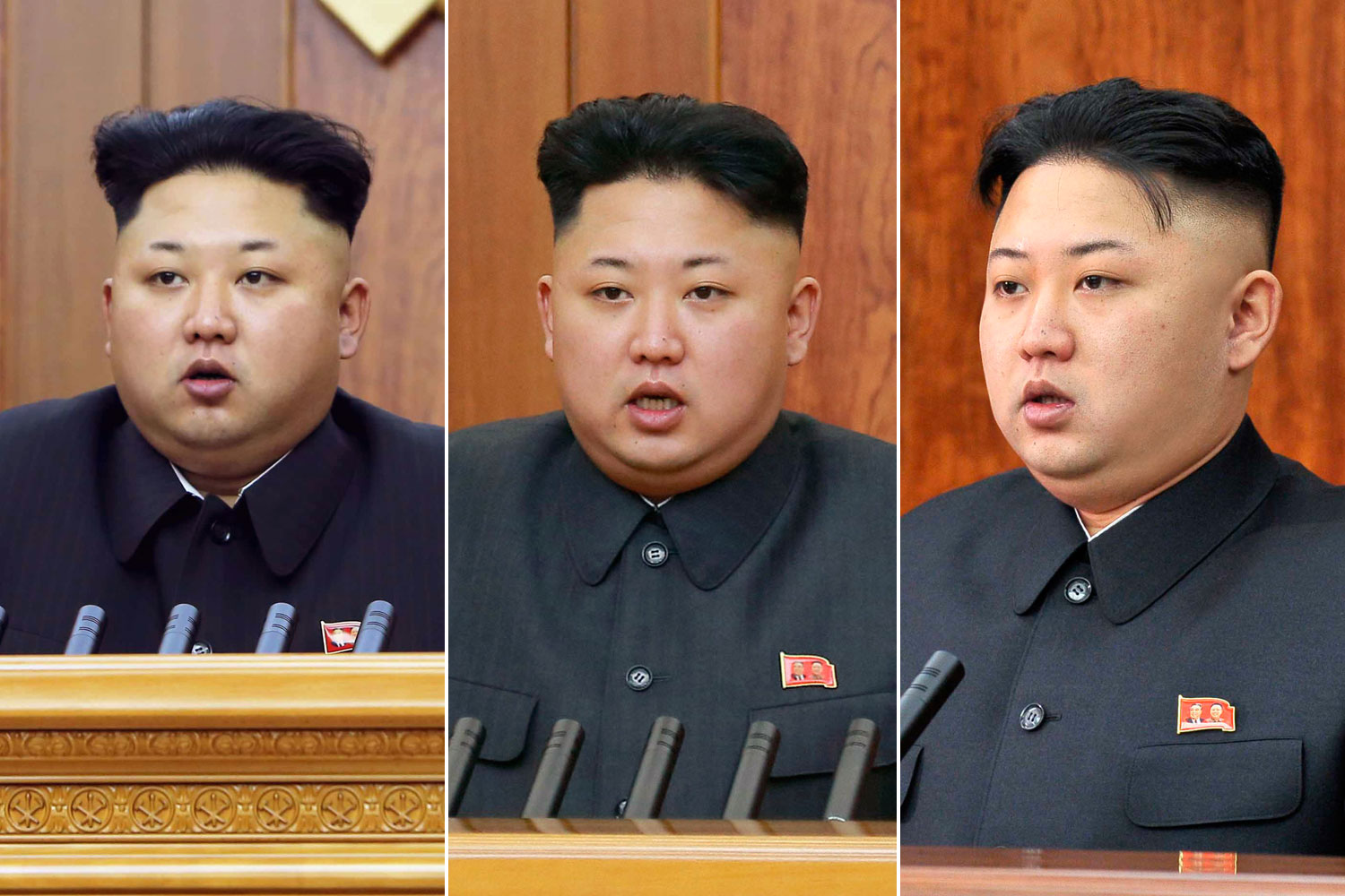 From left: Kim Jong Un delivers a New Year's address on Jan. 1, 2015, Jan. 1, 2014, and Jan. 1, 2013. (KCNA/Reuters (3))