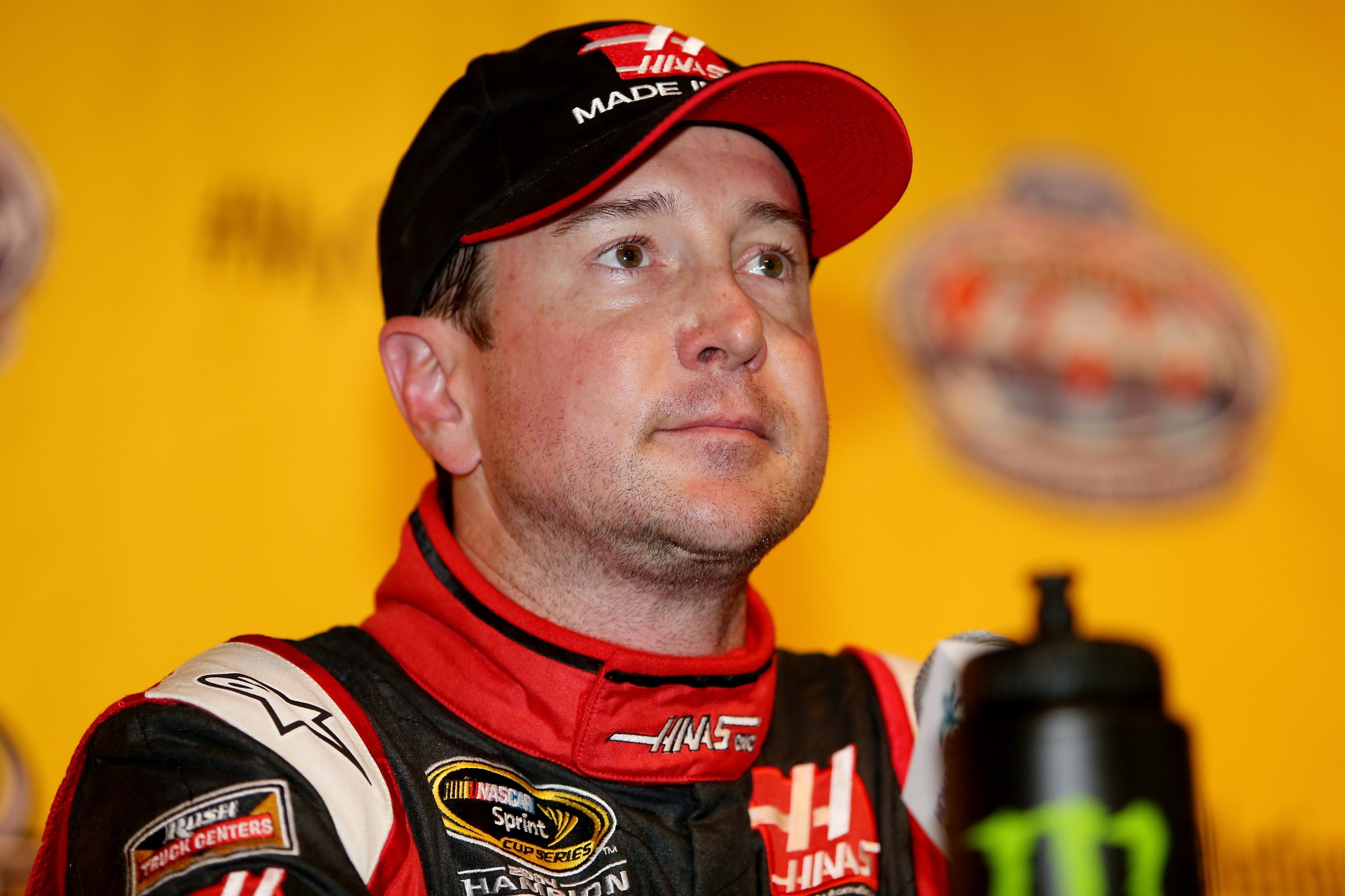Kurt Busch speaks to the media after qualifying for the NASCAR Sprint Cup Series Ford EcoBoost 400 in Homestead, Fla. on Nov. 14, 2014.