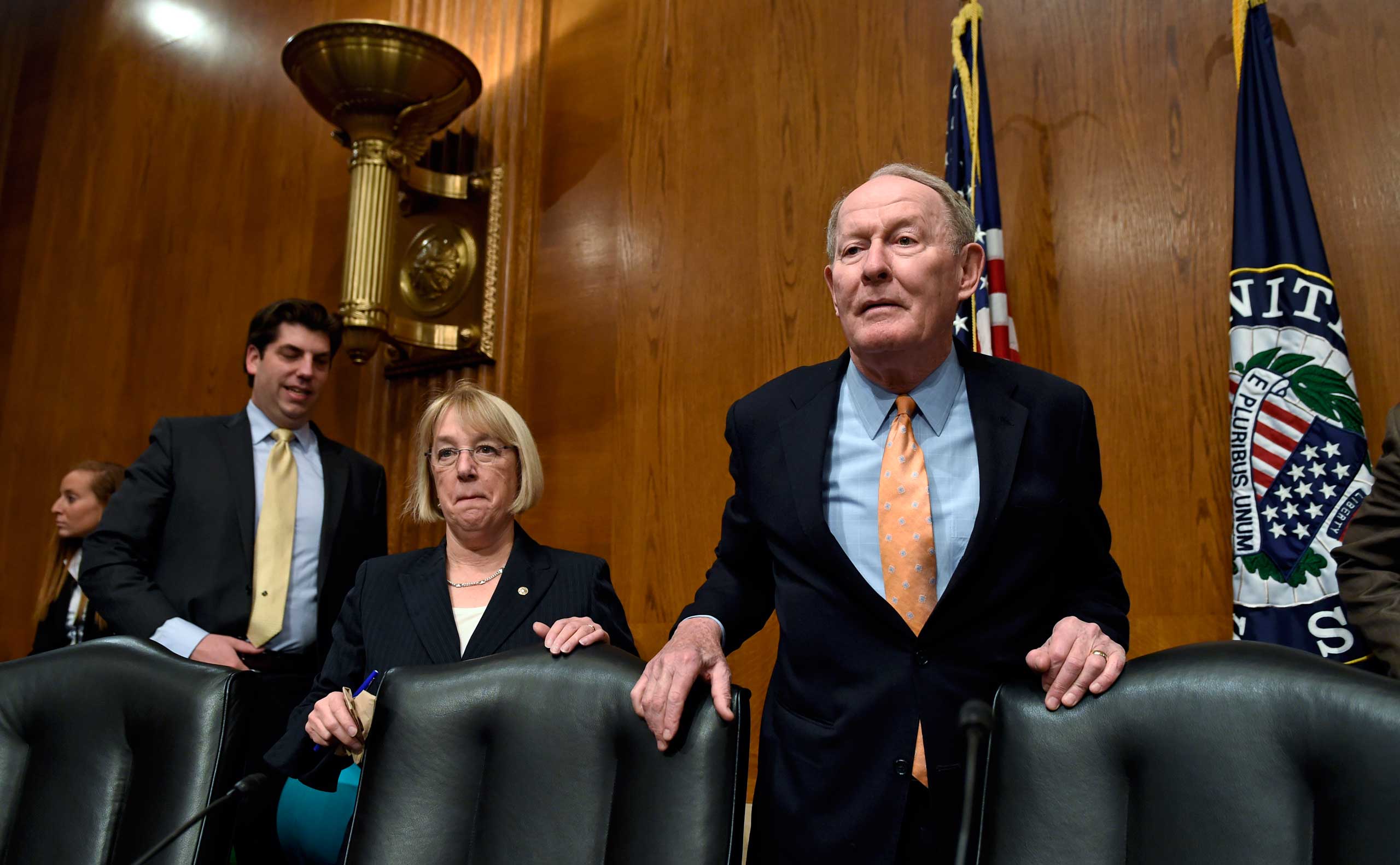 Senate Health, Education, Labor and Pensions Committee Chairman Sen. Lamar Alexander, R-Tenn., right, and the committee's ranking member Sen. Patty Murray, D-Wash., arrive on Capitol Hill in Washington, Wednesday, Jan. 21, 2015, for the committee's hearing looking at ways to fix the No Child Left Behind law. (Susan Walsh&mdash;AP)