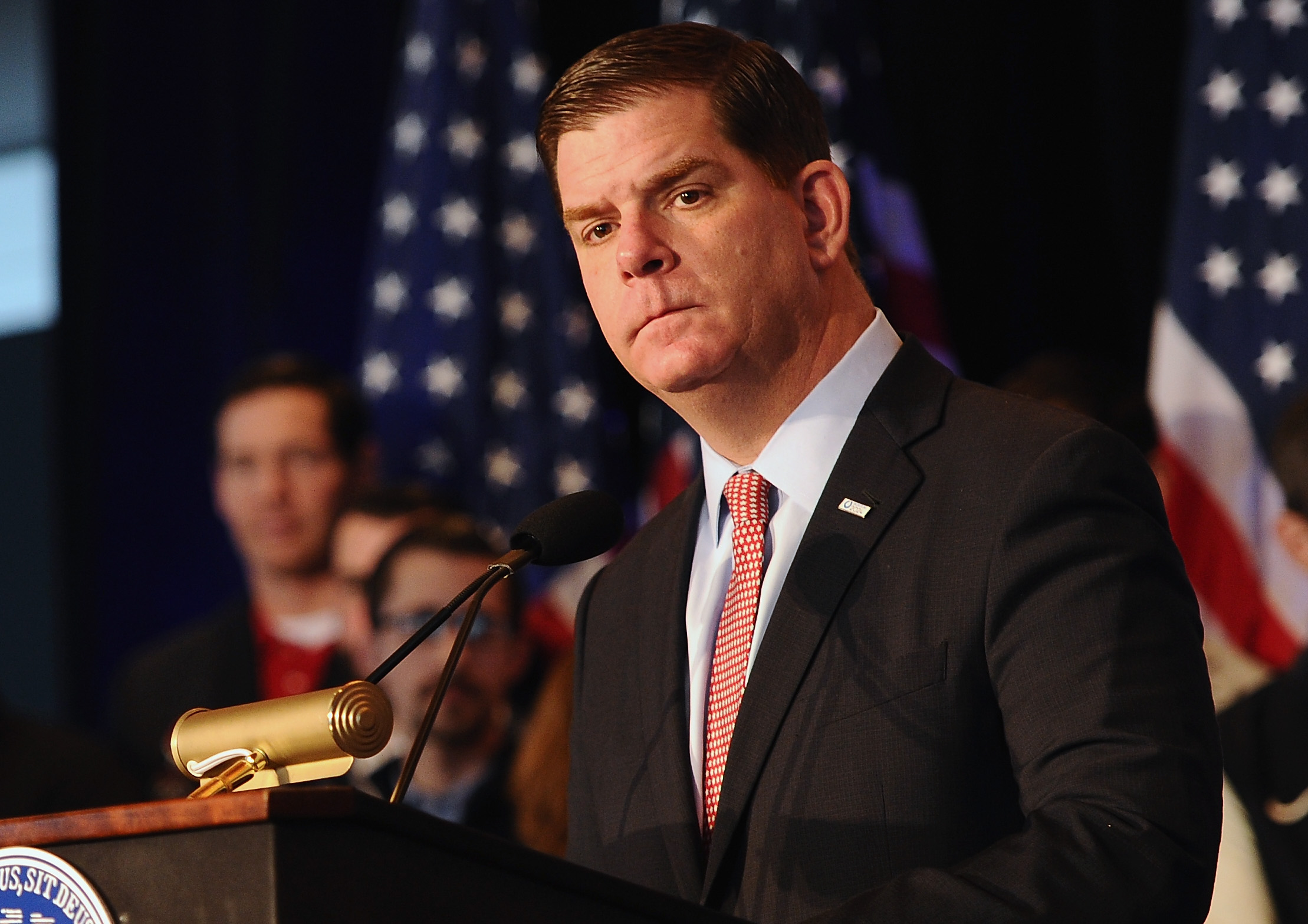 Boston Mayor Martin J. Walsh addresses the media during a press conference to announce Boston as the U.S. applicant city to host the 2024 Olympic and Paralympic Games at the Boston Convention and Exhibition Center on Jan. 9, 2015 in Boston