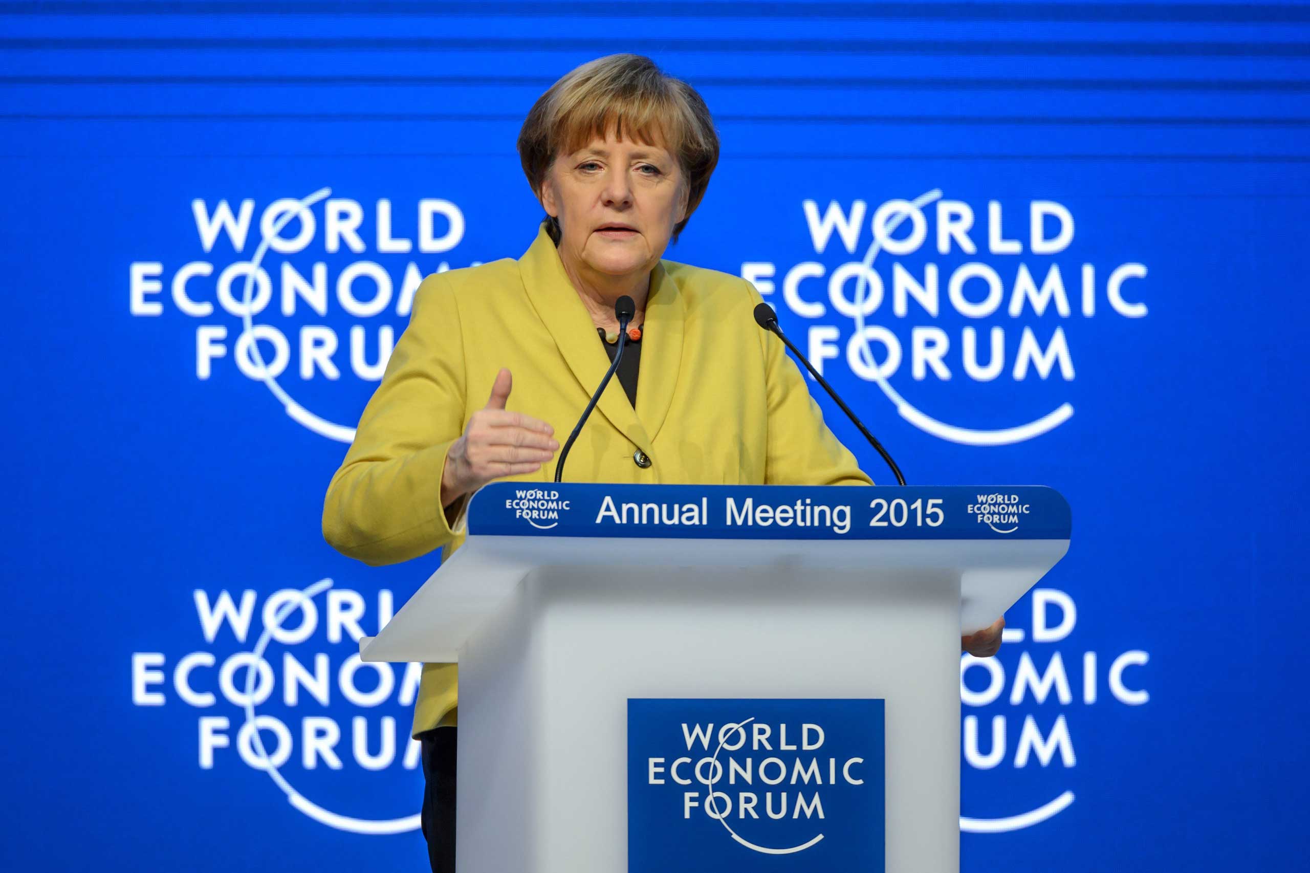 German Chancellor Angela Merkel attends a session of the World Economic Forum (WEF) annual meeting on Jan. 22, 2015 in Davos.