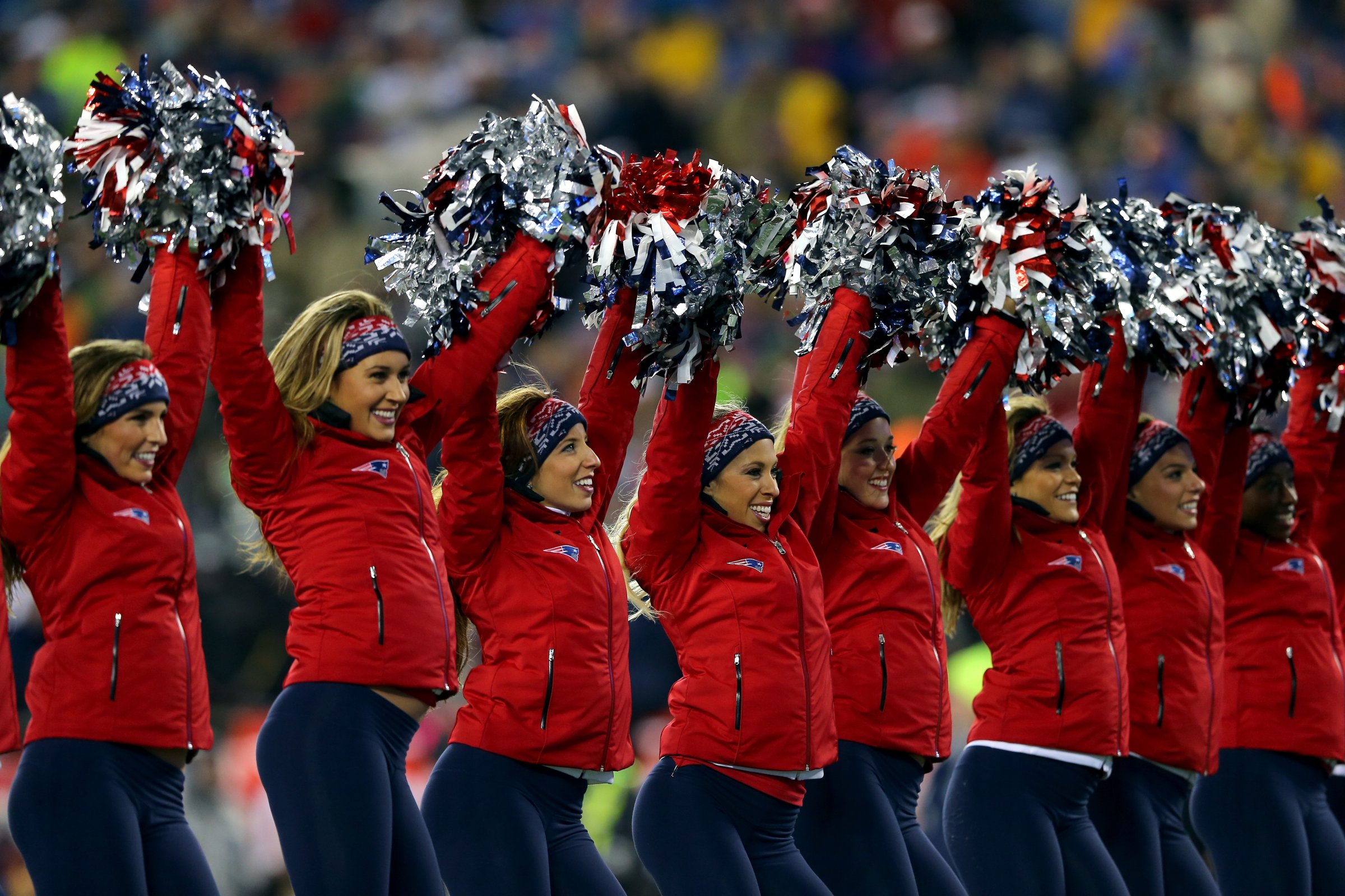 The New England Patriots cheerleaders perform during the 2015 AFC Championship Game on Jan. 18, 2015 in Foxboro, Massachusetts.