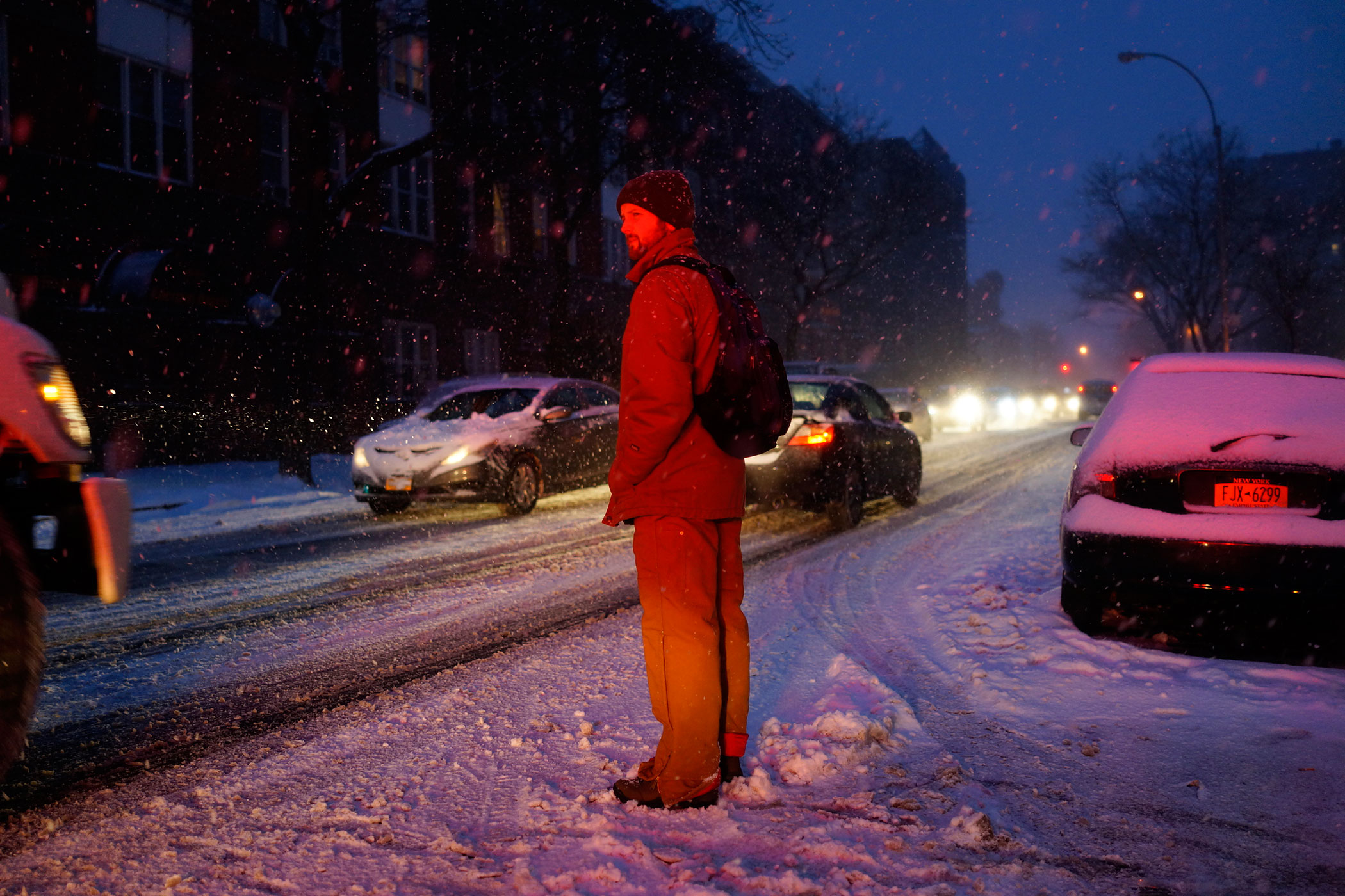 A man waits to cross the street in Brooklyn, NY on Jan. 26, 2015Photograph by Andrew Hinderaker