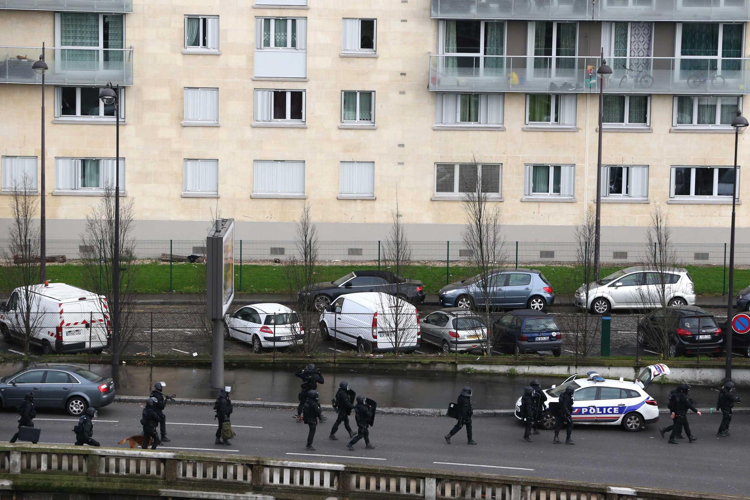 Police mobilize with reports of a hostage situation at Port de Vincennes on Jan. 9, 2015 in Paris.
