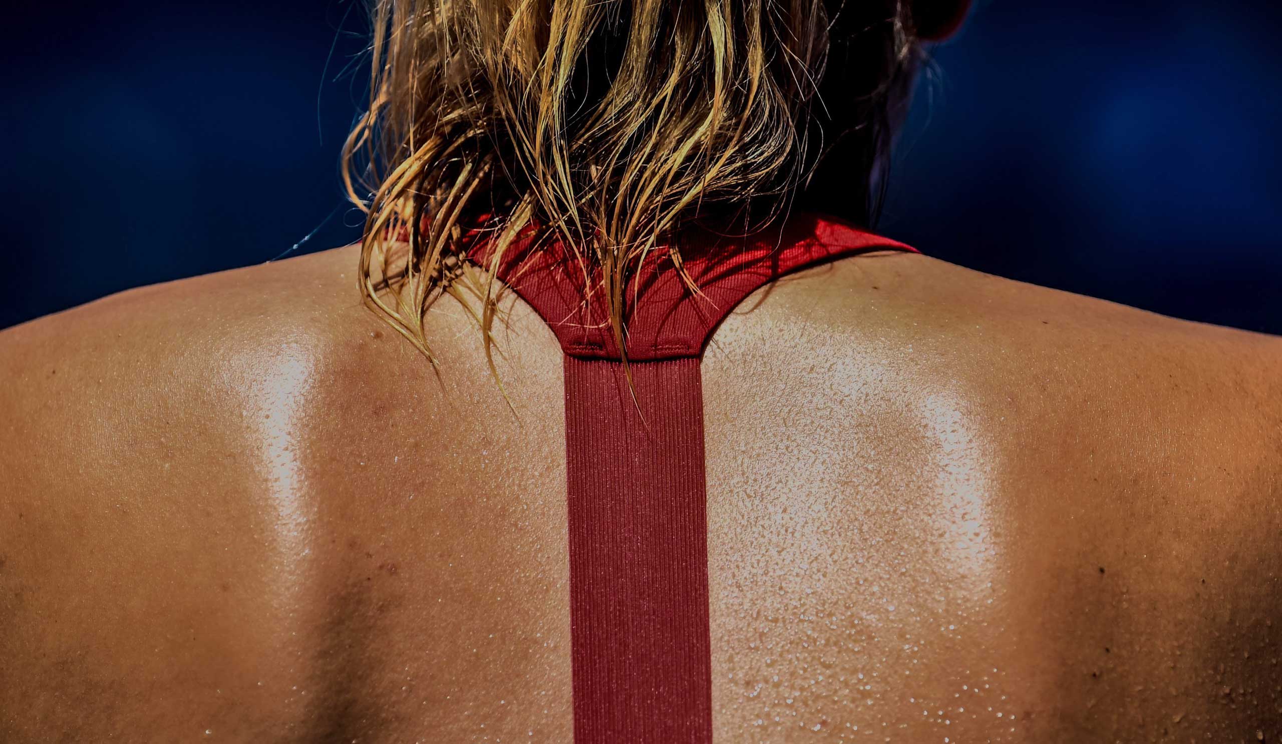 Jan. 21, 2015. The back of Maria Sharapova of Russia, is pictured as she plays against Alexandra Panova, also of Russia, during their second round match at the Australian Open Grand Slam tennis tournament in Melbourne.
