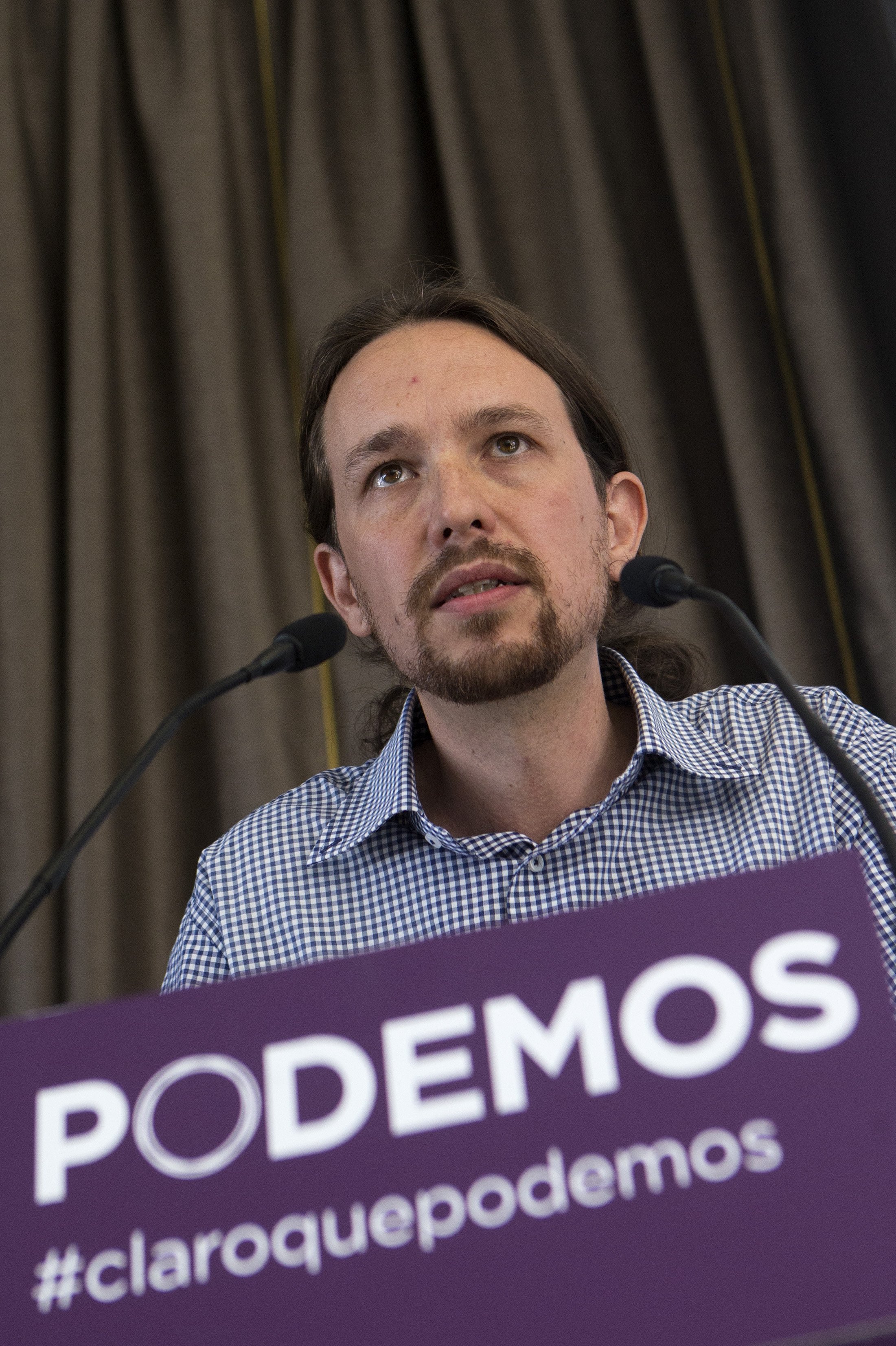 Pablo Iglesias, the leader of the leftist Podemos (We Can) party, speaks during a news conference in Madrid on May 30, 2014. (Paul White—AP)