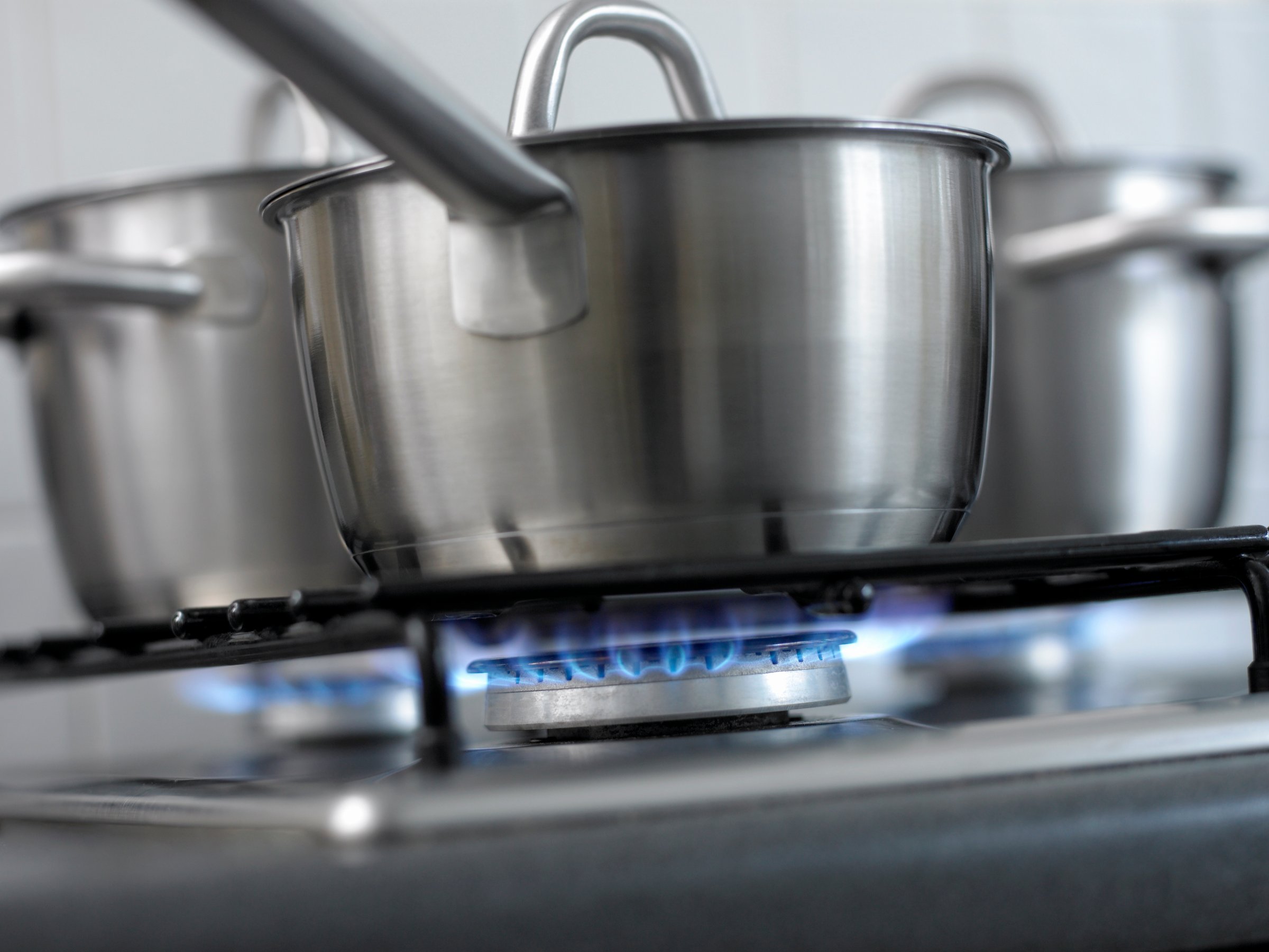 Close up of pan and burner flame