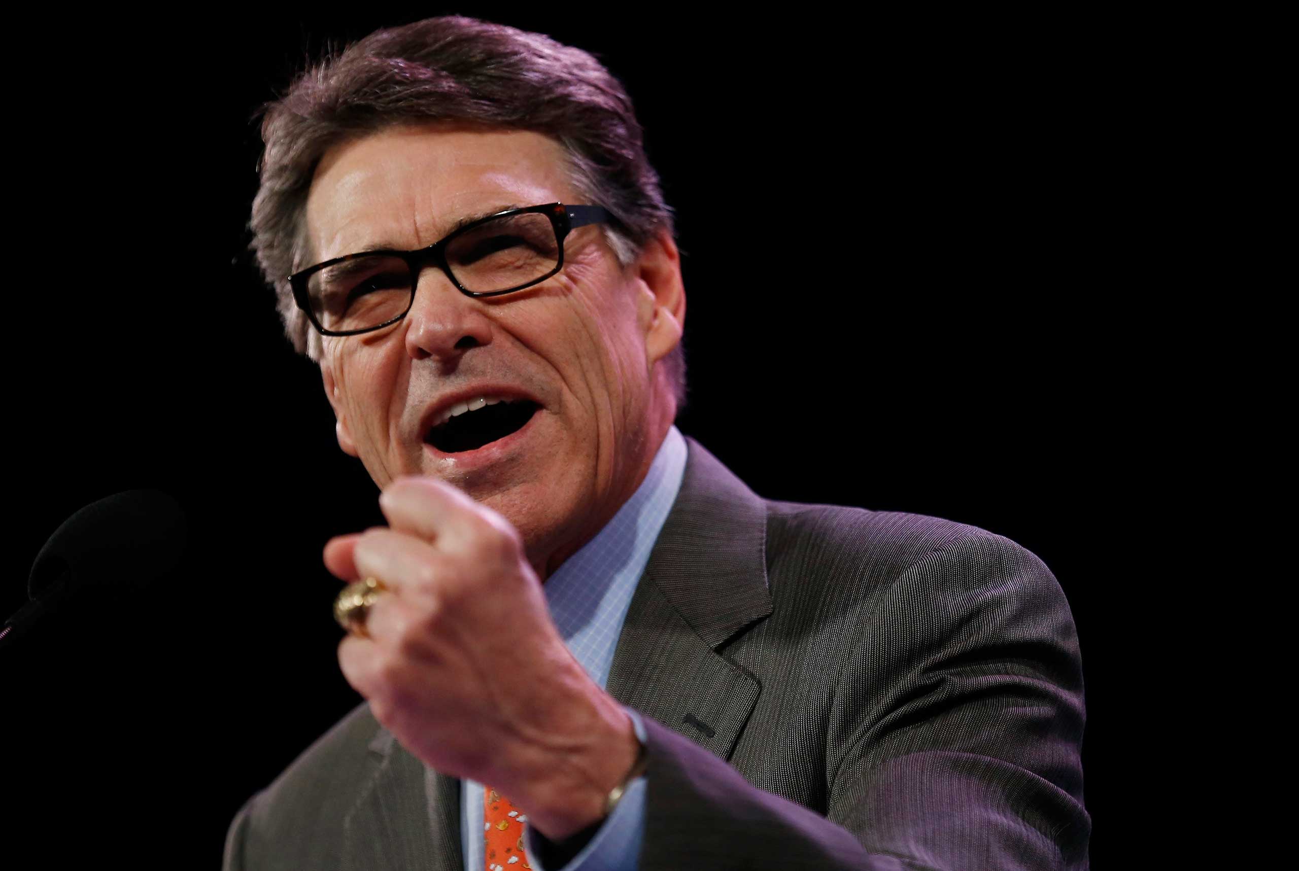Former Governor of Texas Rick Perry speaks at the Freedom Summit in Des Moines, Iowa on Jan. 24, 2015.