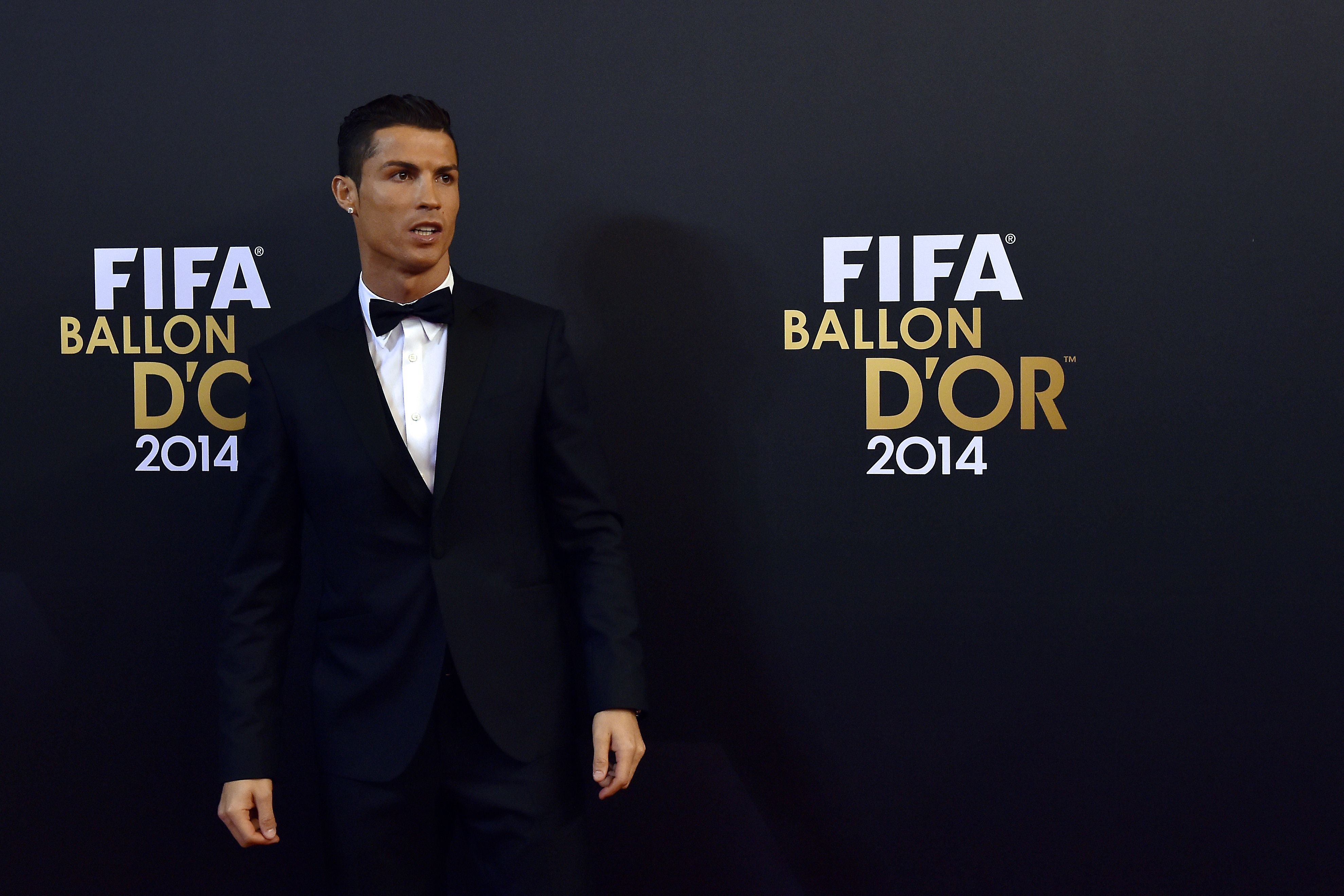 Real Madrid and Portugal forward Cristiano Ronaldo arrives during  the red carpet ceremony ahead of the 2014 FIFA Ballon d'Or award ceremony at the Kongresshaus in Zurich on Jan. 12, 2015 (Michael Buholzer—AFP/Getty Images)