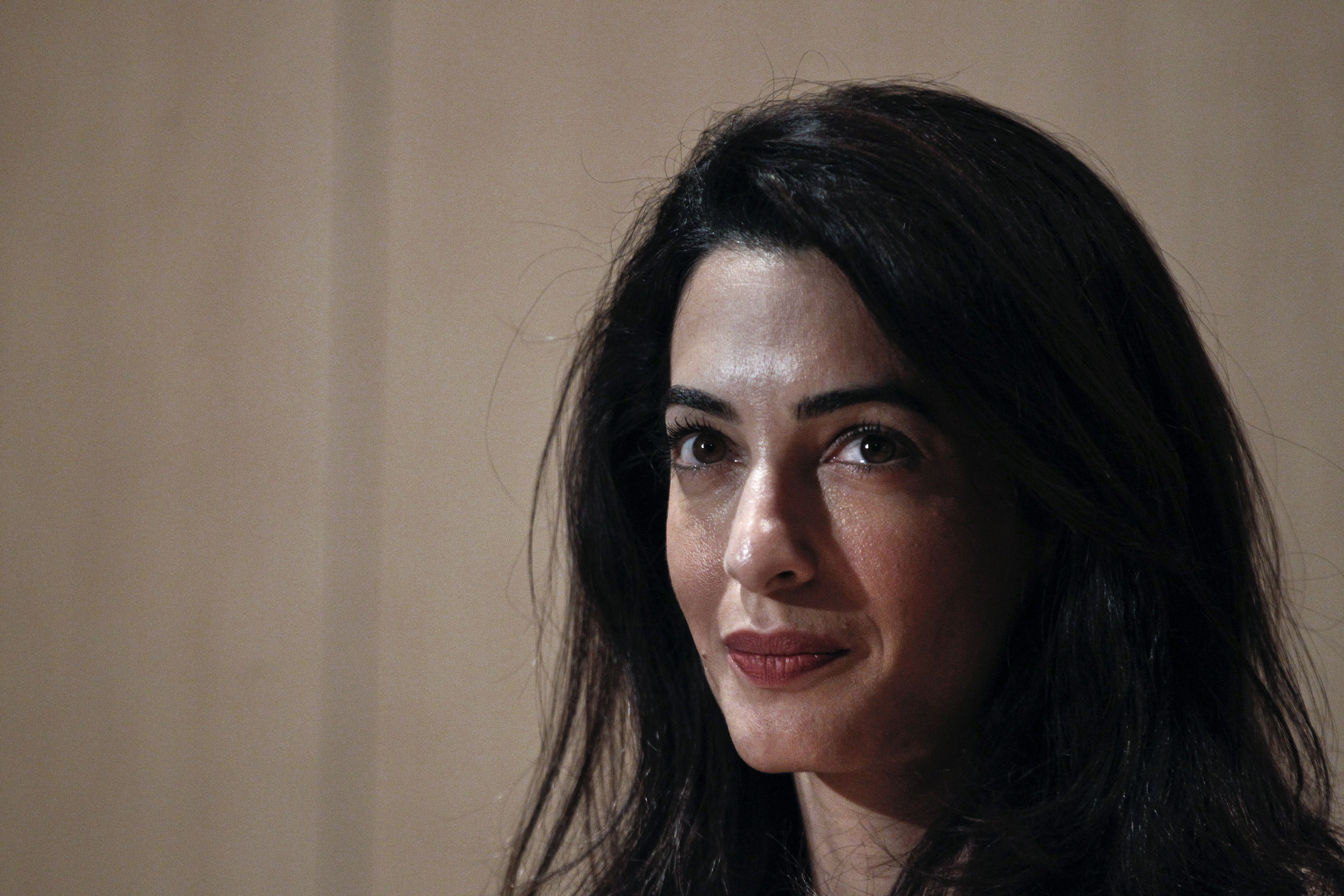 Human-rights lawyer Amal Alamuddin Clooney looks on during a news conference at the Acropolis museum in Athens on Oct. 15, 2014 (Alkis Konstantinidis—Reuters)