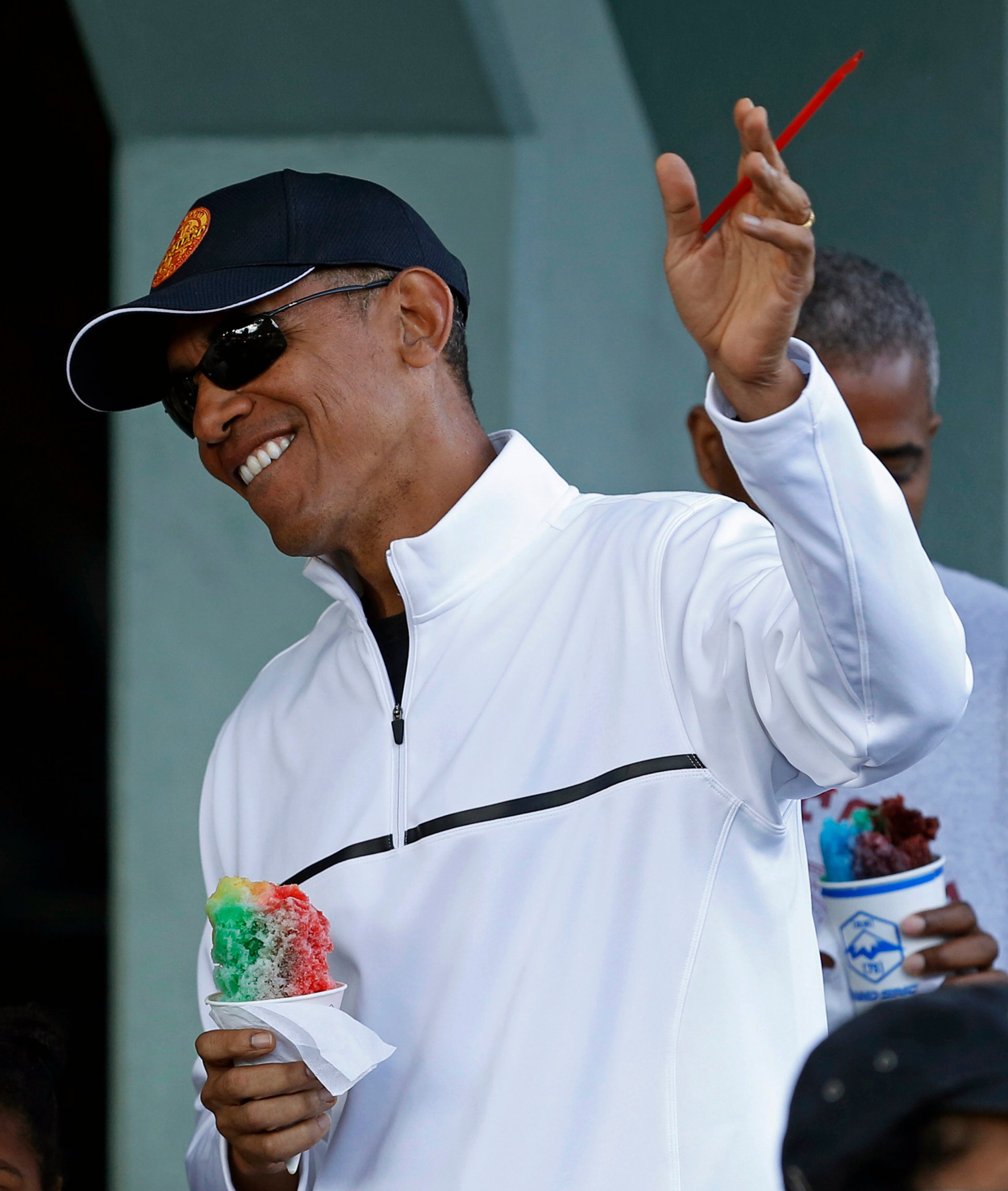 US President Obama stops for shave ice in Kailua during Hawaiian holiday vacation
