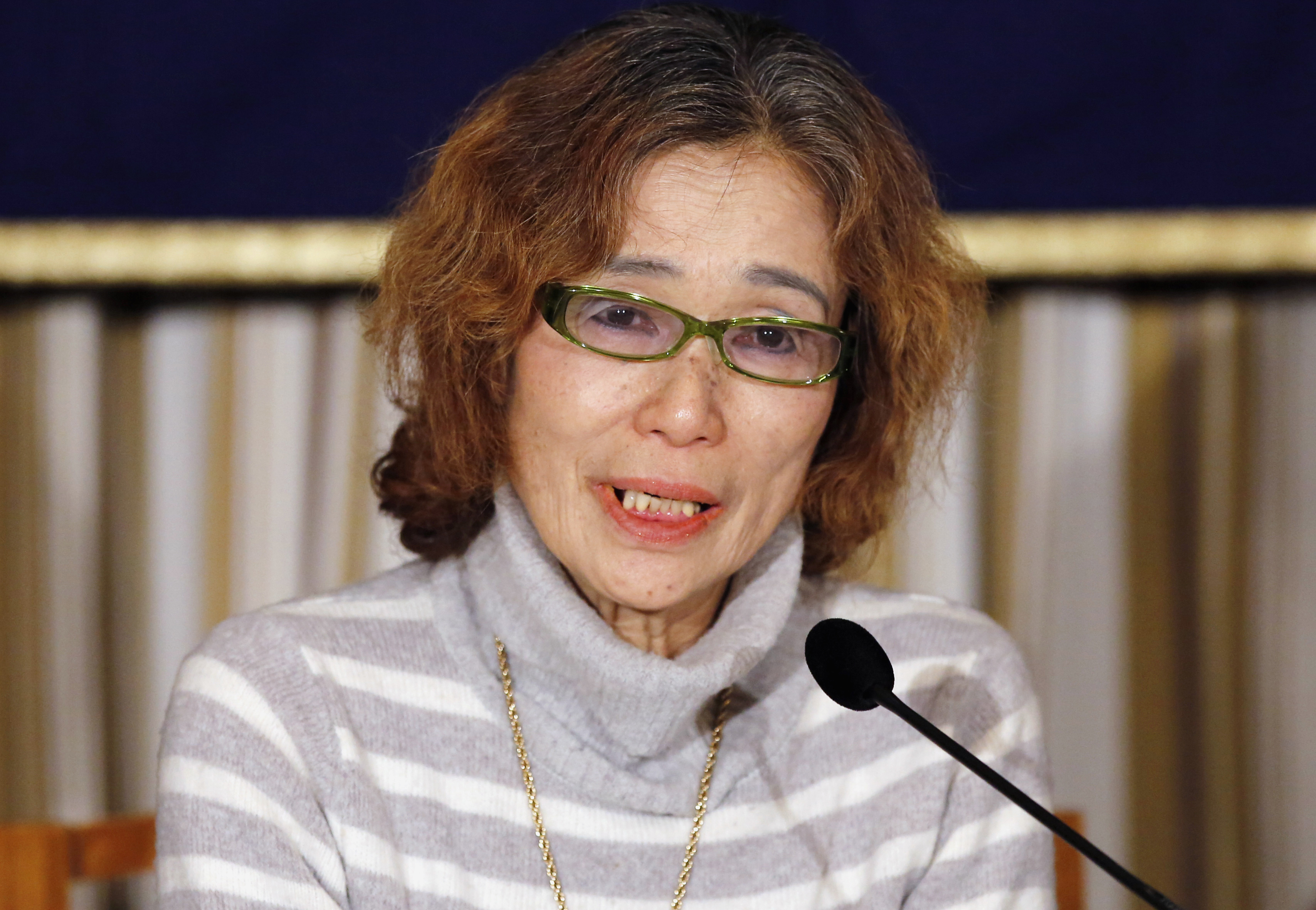 Junko Ishido, mother of Kenji Goto, a Japanese journalist being held captive by Islamic State militants speaks during a news conference at the Foreign Correspondents' Club of Japan in Tokyo