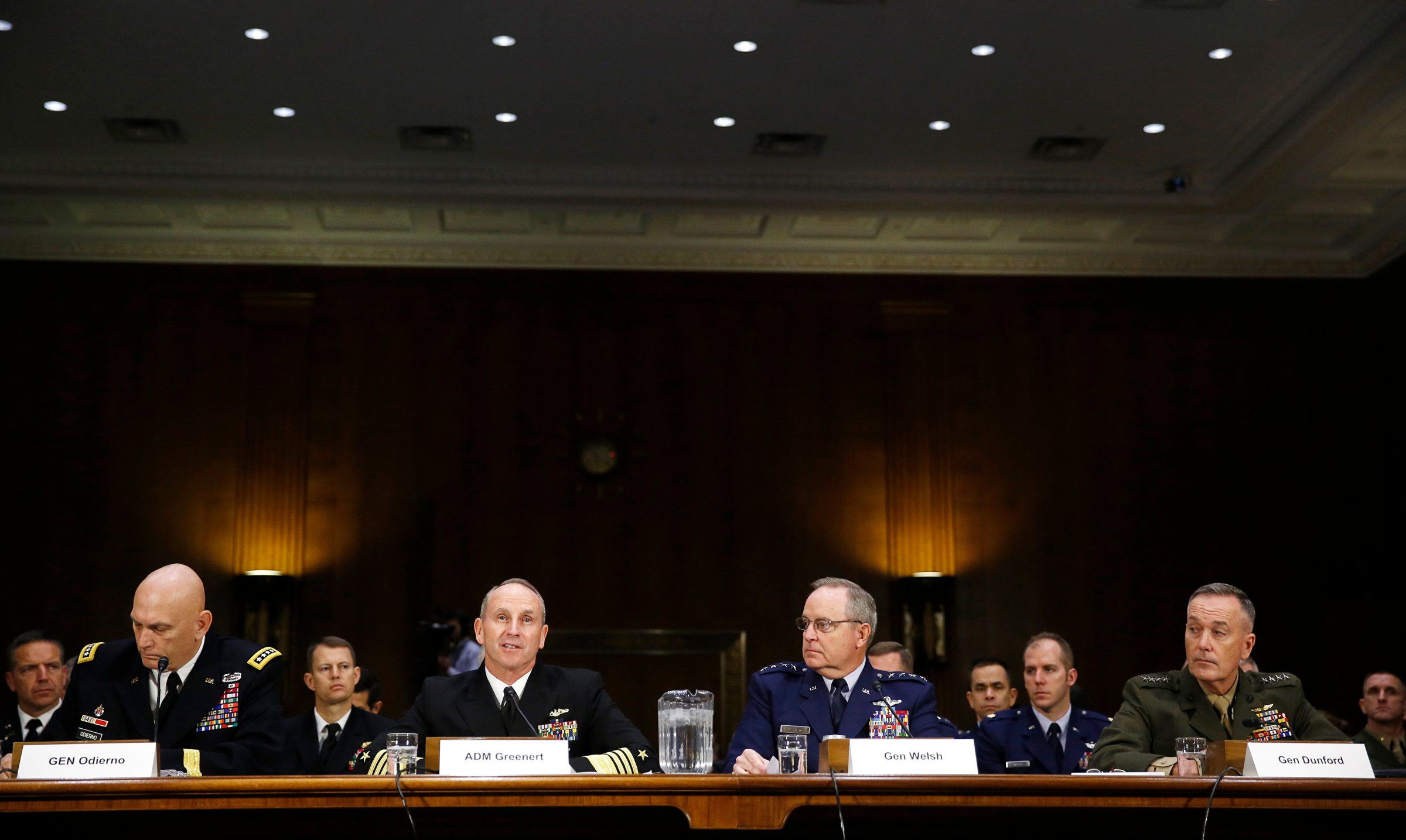 Leaders of US military branches testify on military budgets before Senate Armed Services Committee in Washington