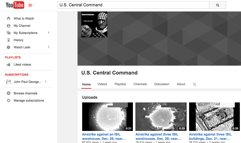 ...but its feed still featured the CyberCaliphate avatar. (YouTube)