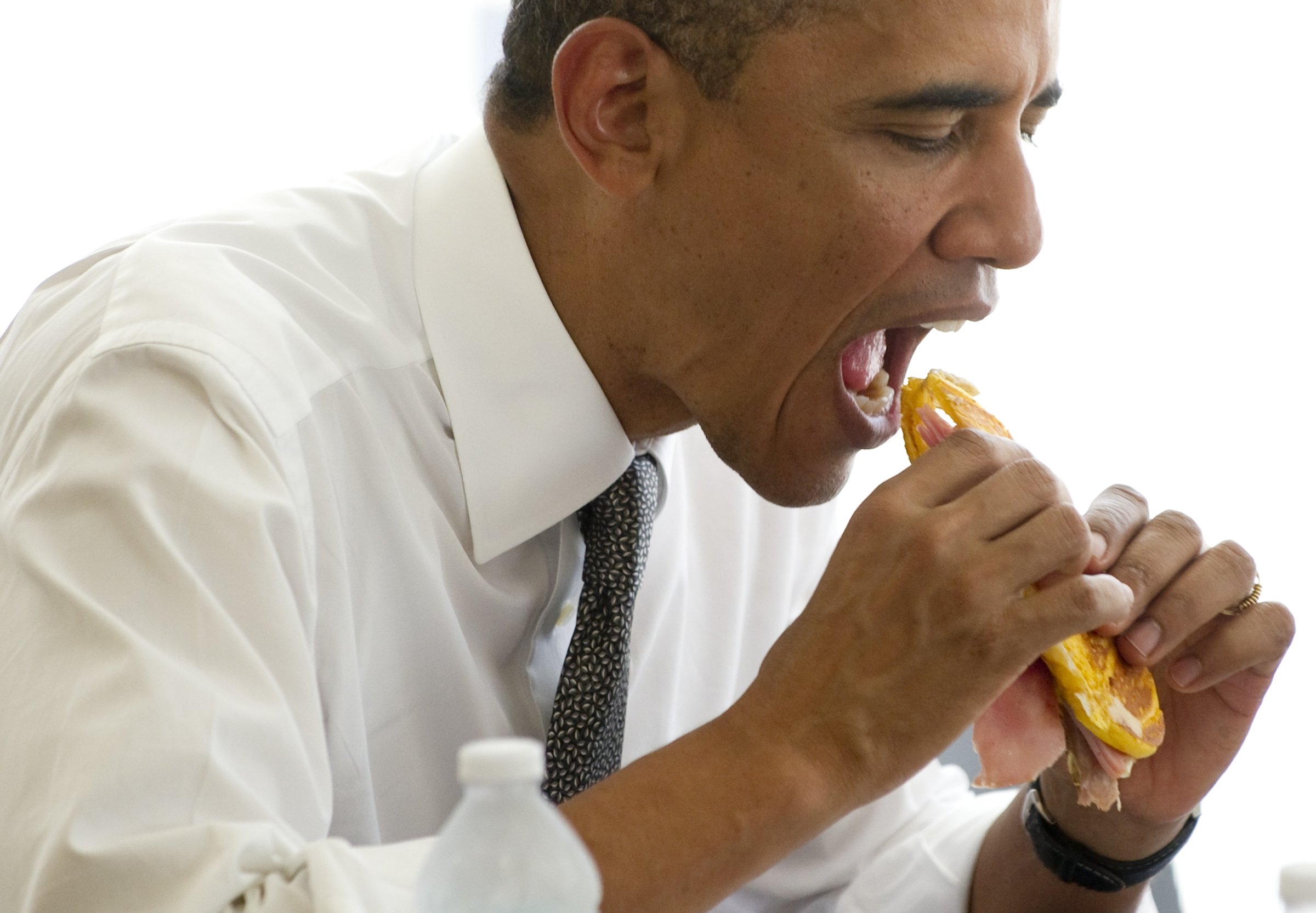 US President Barack Obama eats a "median