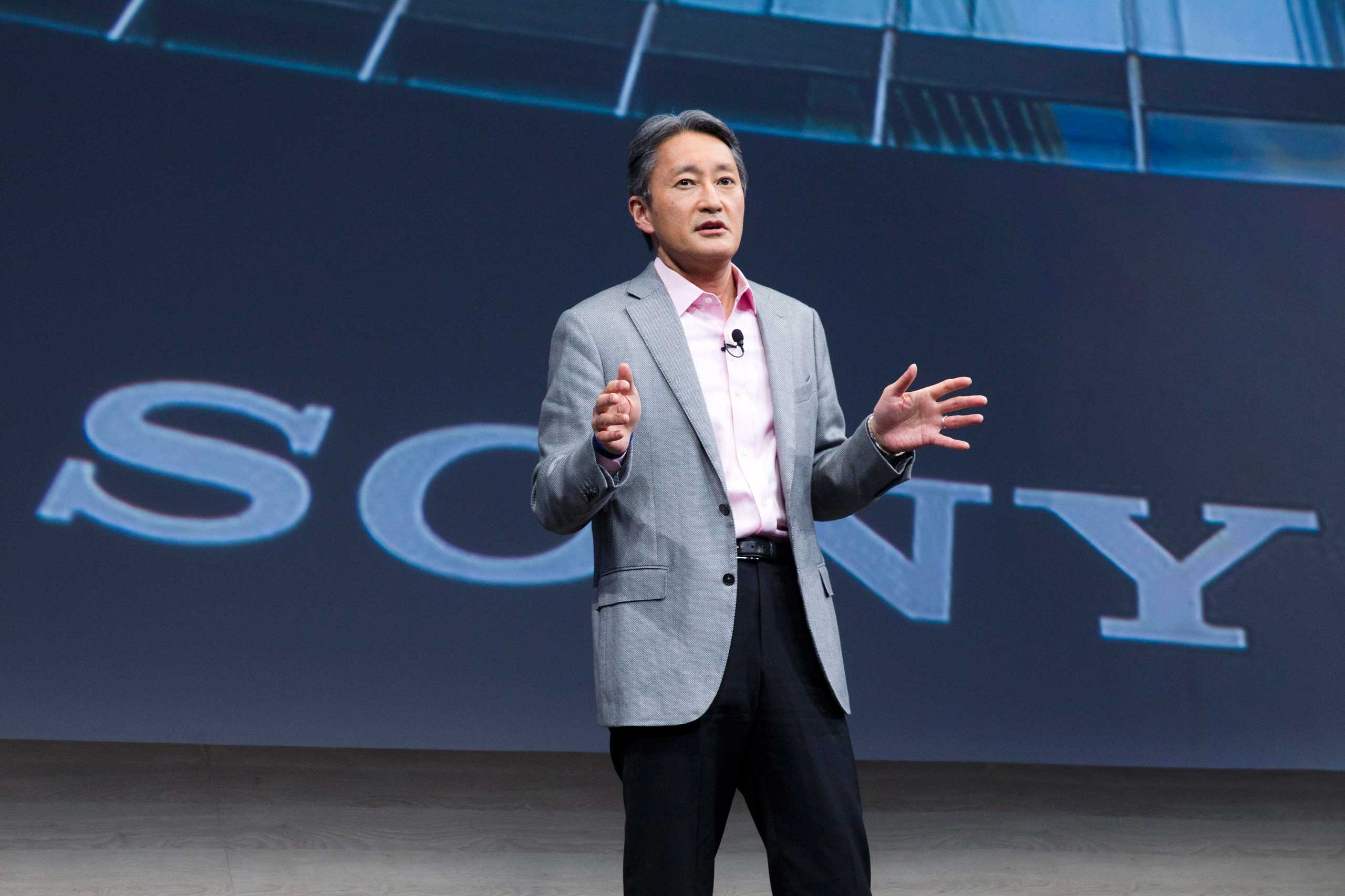 President and CEO of Sony Corporation Kazuo Hirai speaks at a Sony news conference during the 2015 International Consumer Electronics Show (CES) in Las Vegas, Jan. 5, 2015. (Steve Marcus—Reuters)