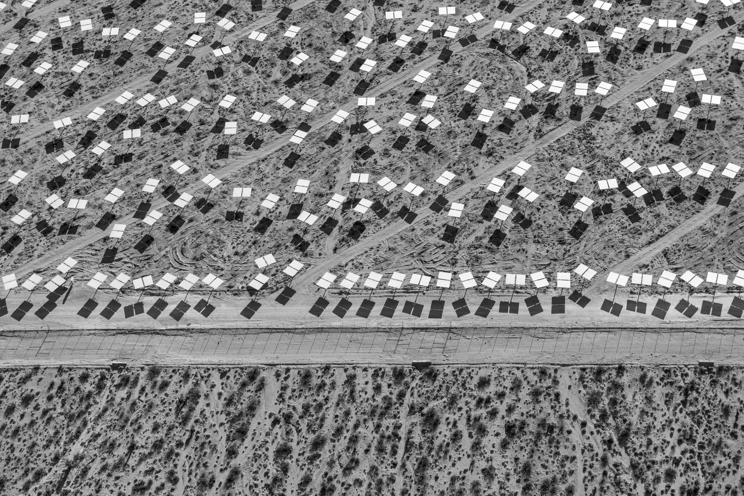 Mirrored heliostats at the Ivanpah solar plant in the Mojave Desert in California.