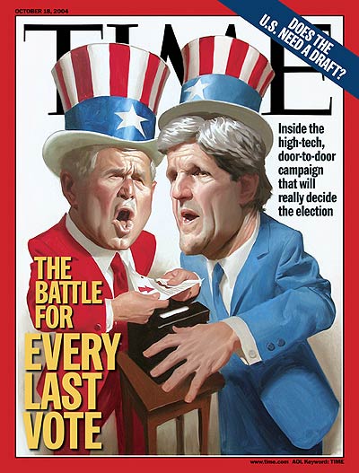 George W. Bush and John Kerry on the Oct. 18, 2004, cover of TIME