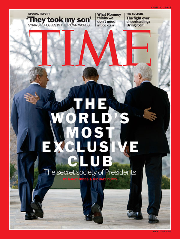 George W. Bush, far left, with Barack Obama and Bill Clinton on the Apr. 23, 2012, cover of TIME
