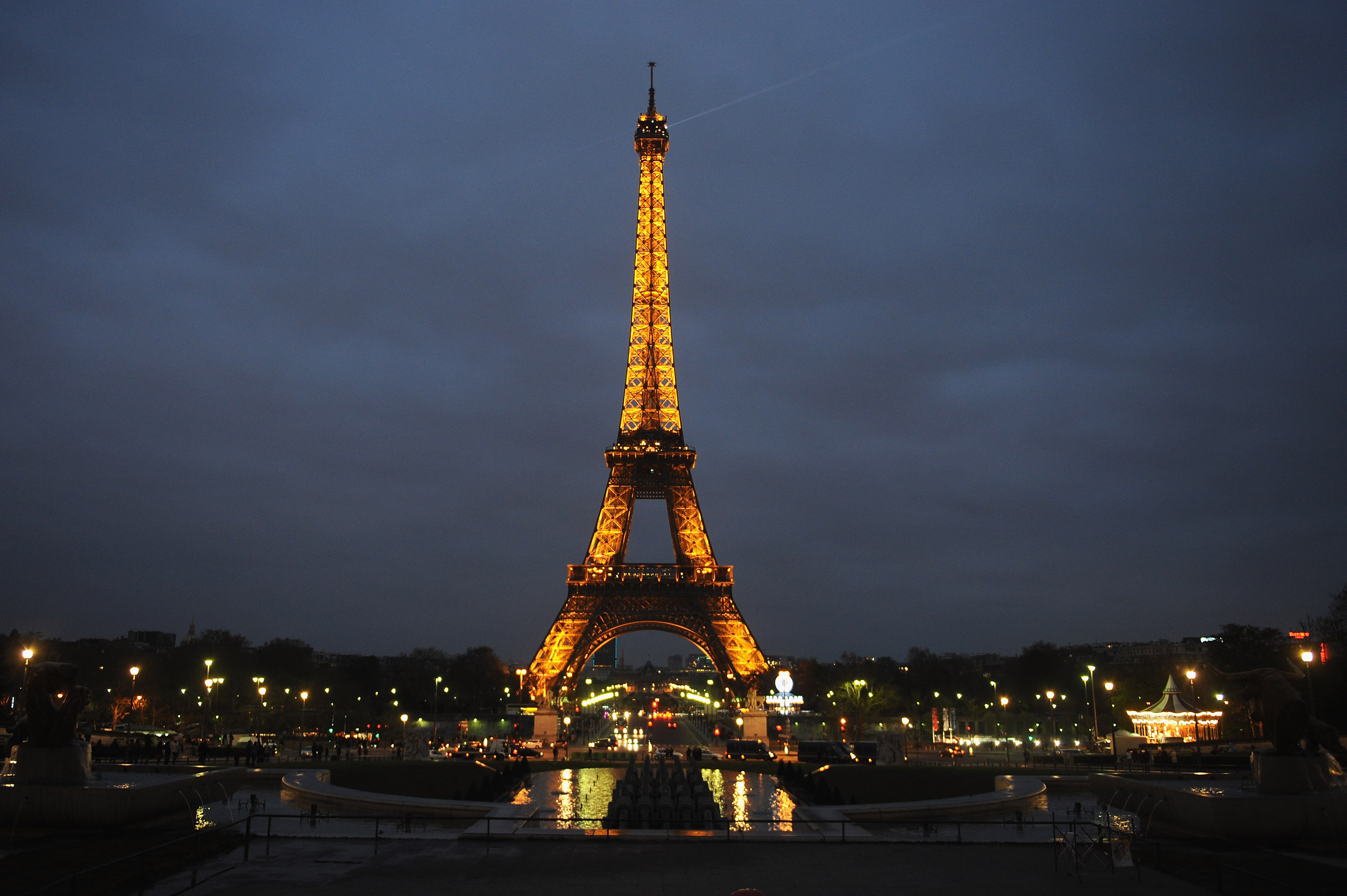 The Eiffel Tower is seen before the lights are switched off for Earth Hour 2012, on March 31, 2012 in Paris, France. (Antoine Antoniol—Getty Images)