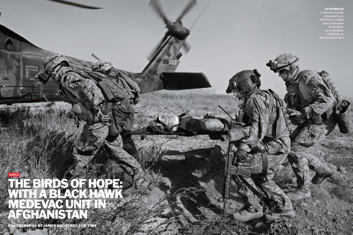 From  The Birds Of Hope: With A Black Hawk Medevac Unit In Afghanistan.  January 17, 2011 issue.