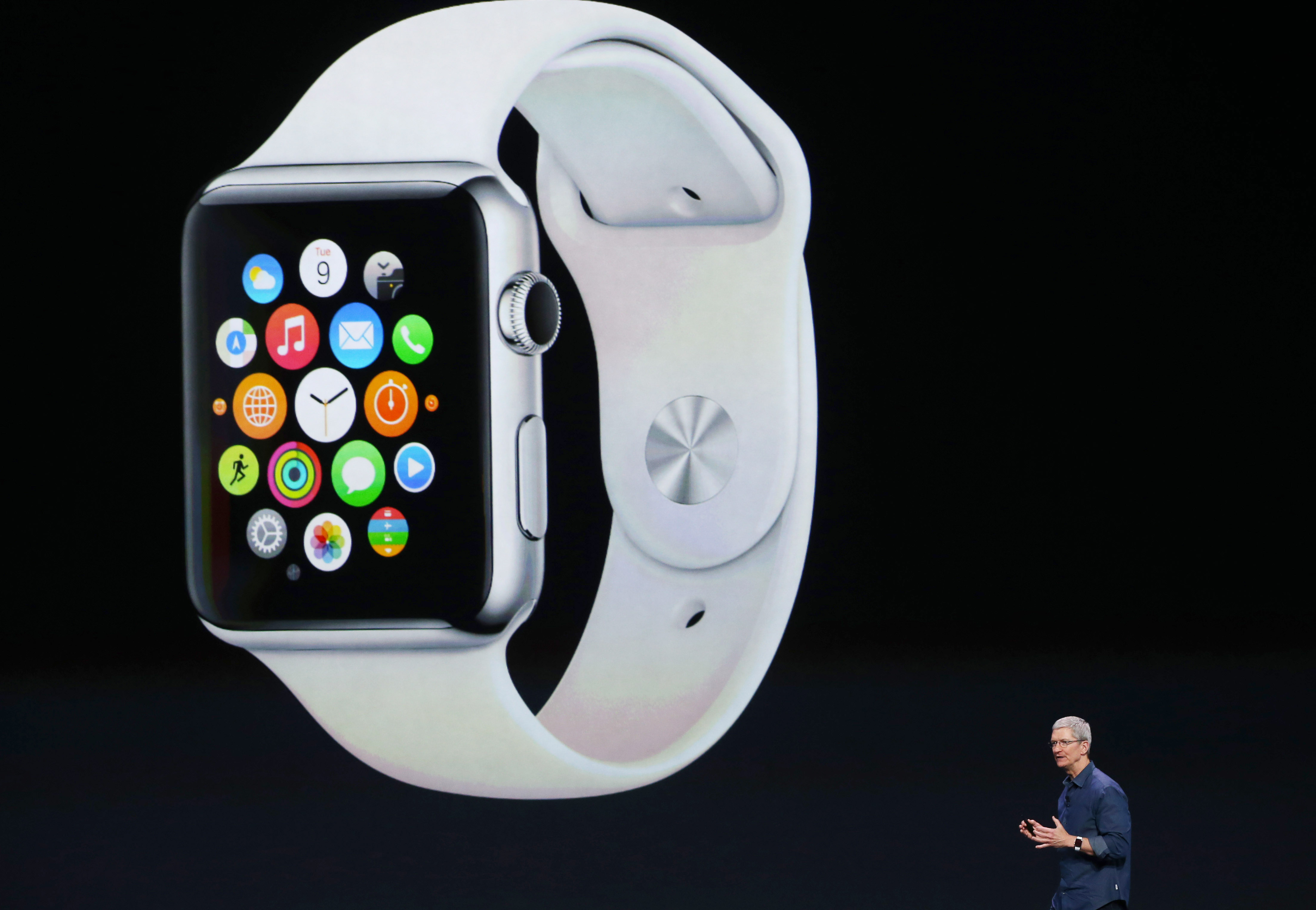 Apple CEO Tim Cook announces the Apple Watch at the Flint Center for the Performing Arts on September 9, 2014 in Cupertino, California. (Justin Sullivan—Getty Images)