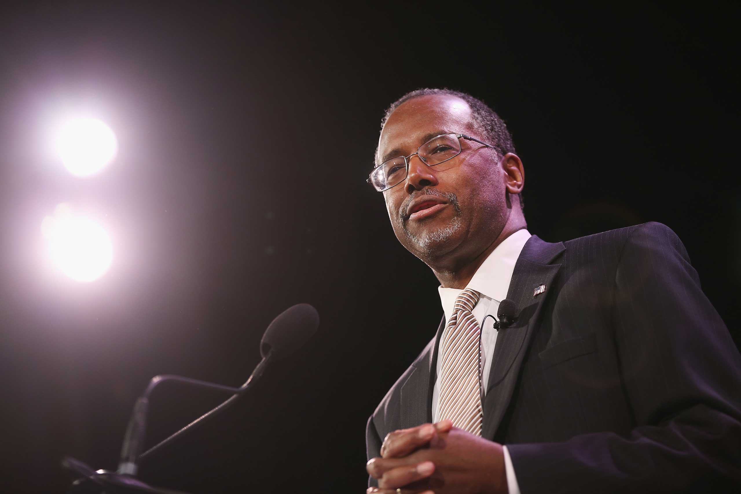 Dr. Ben Carson speaks to guests at the Iowa Freedom Summit on Jan. 24, 2015 in Des Moines, Iowa. (Scott Olson—Getty Images)