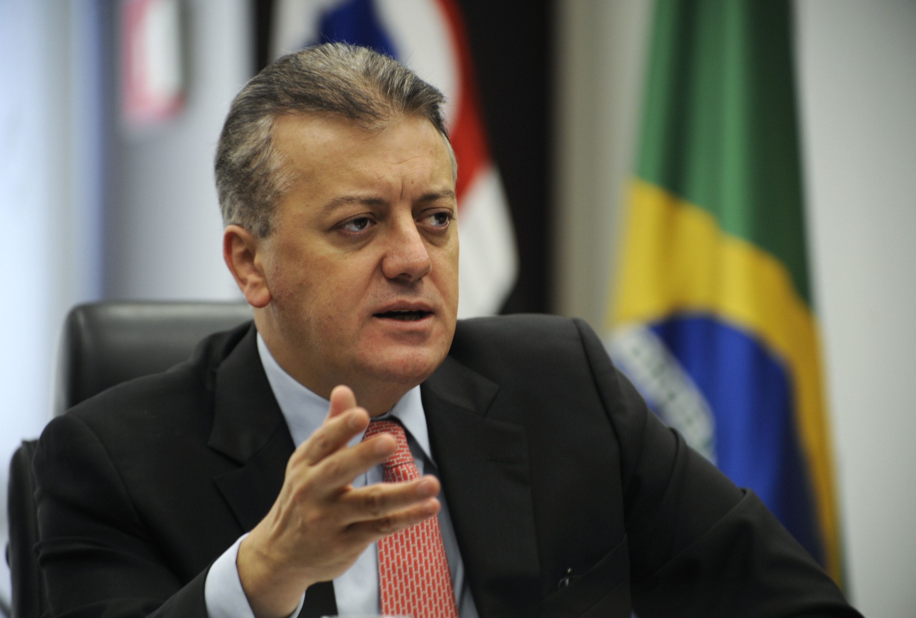 Aldemir Bendine, former chief executive officer of Banco do Brasil SA, speaks at a news conference in Sao Paulo, Brazil, on Feb. 17, 2011.