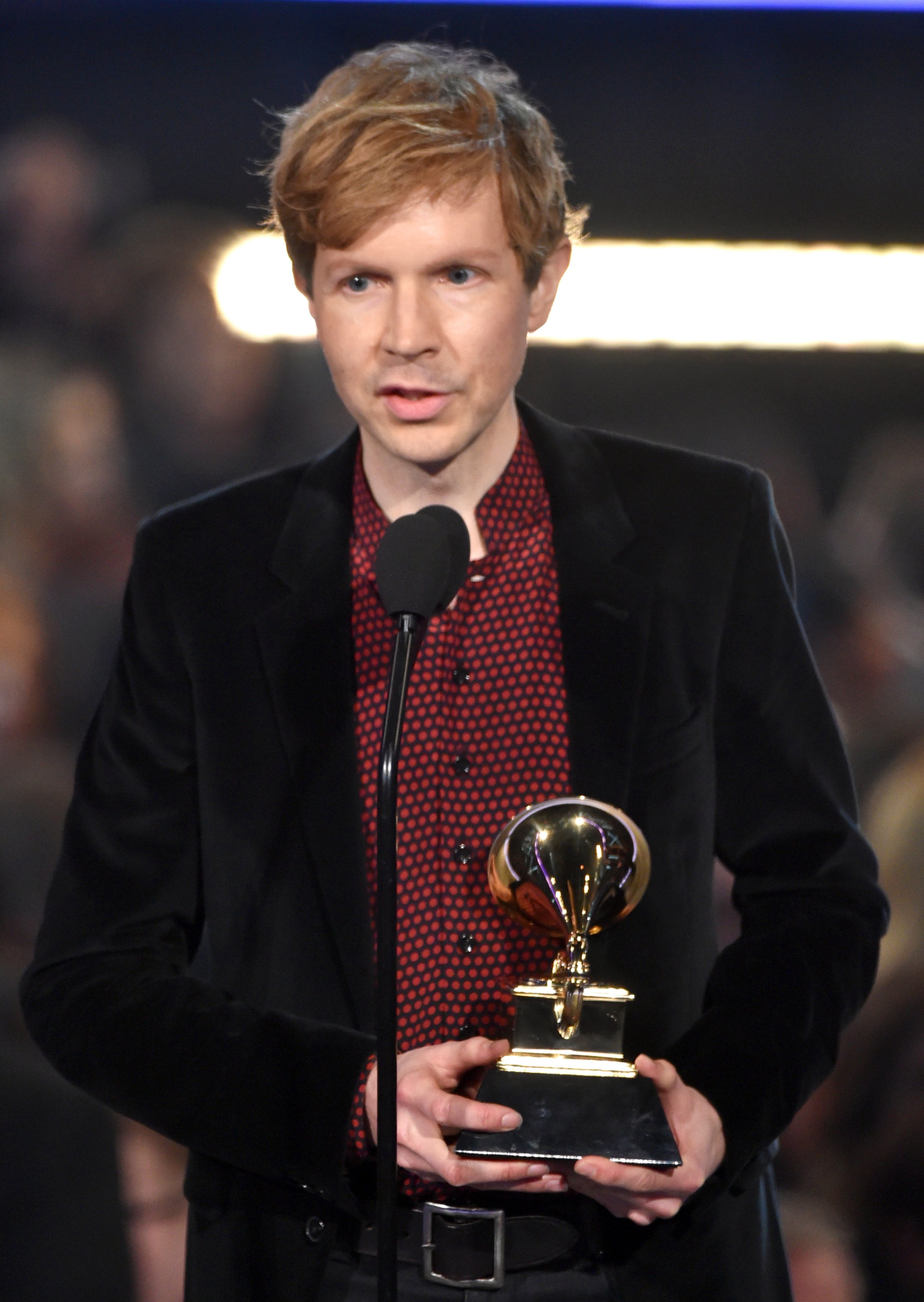 Beck receives an award onstage during The 57th Annual GRAMMY Awards at the STAPLES Center on Feb. 8, 2015 in Los Angeles.