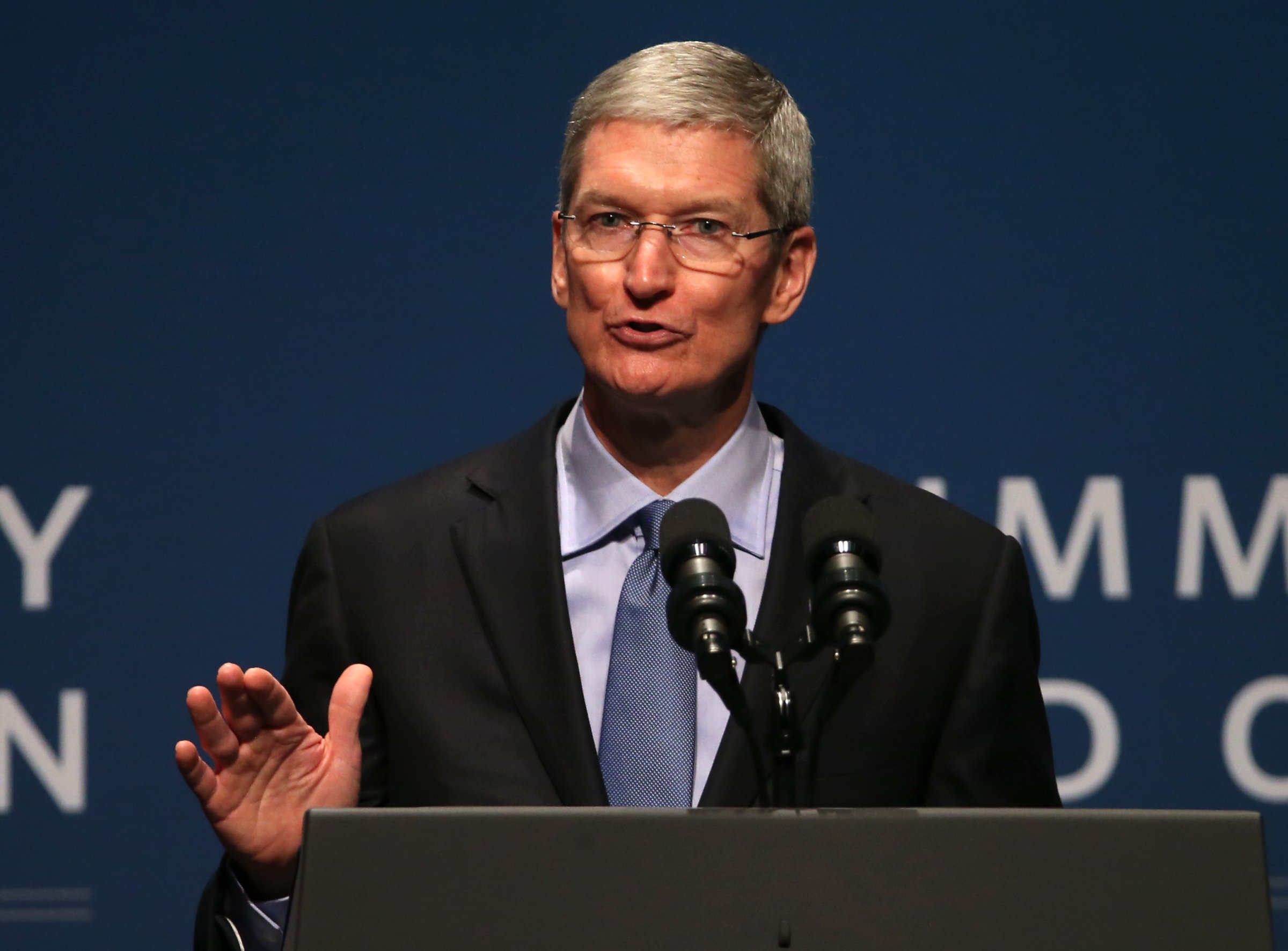 Apple CEO Tim Cook speaks during the White House Summit on Cybersecurity and Consumer Protection in Stanford, Calif. on Feb. 13, 2015.