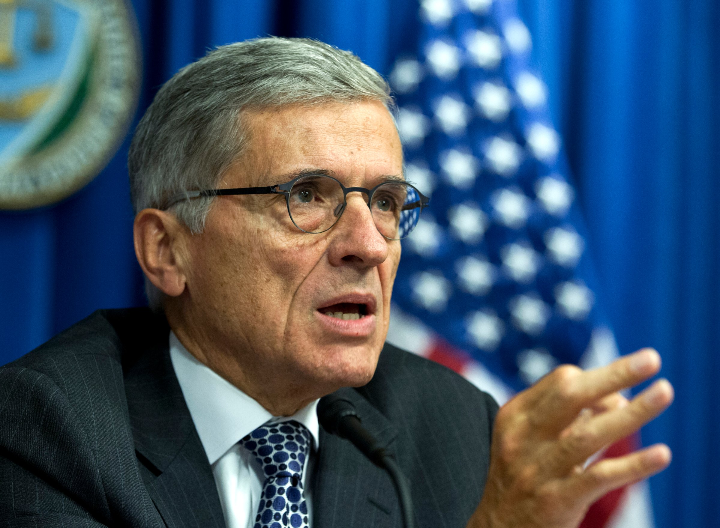 Federal Communications Commission (FCC) Chairman Tom Wheeler speaks during new conference in Washington on Oct. 8, 2014.