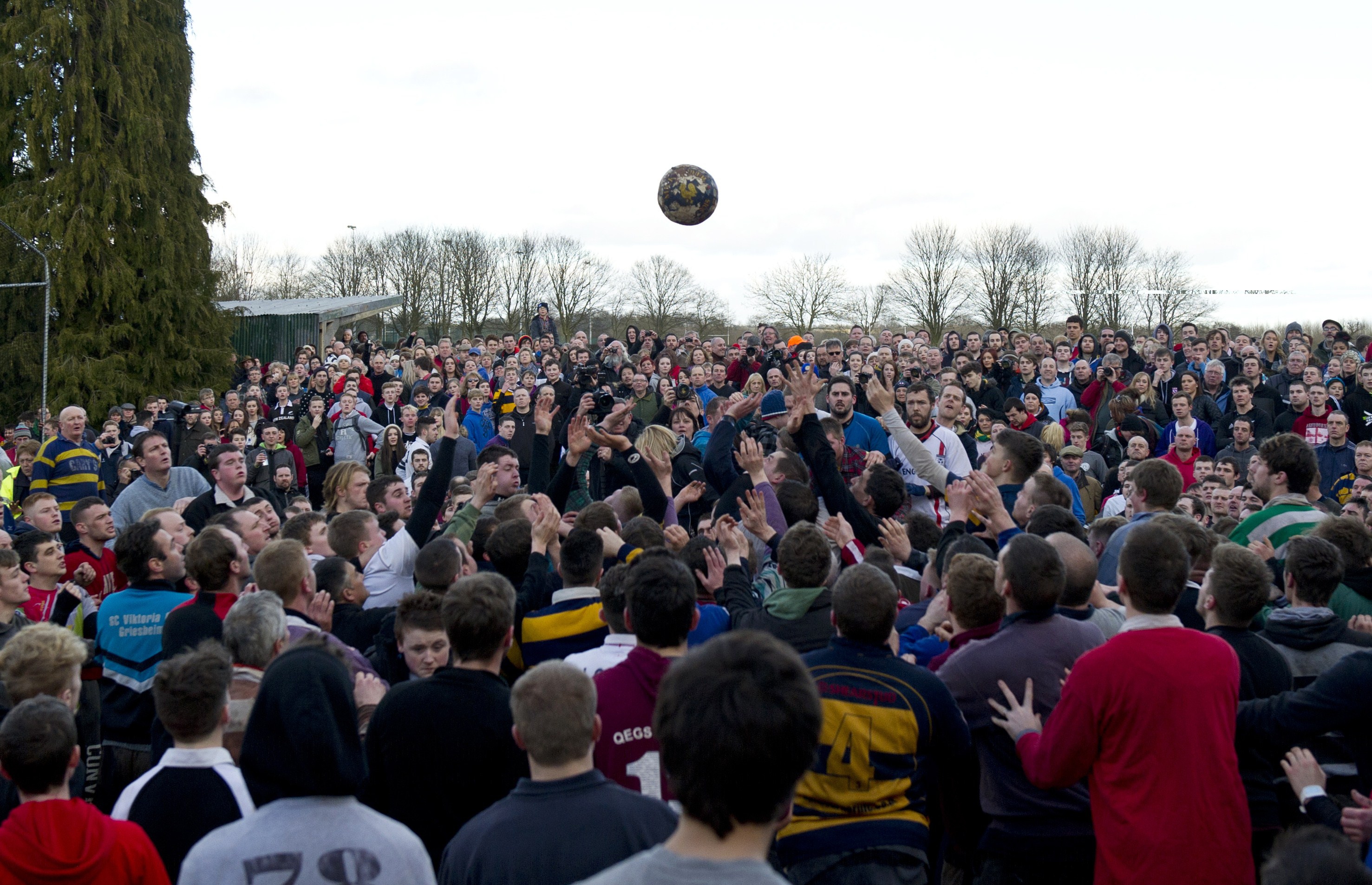 Opposing teams of the Up'ards and the Down'ards compete at the start of the annual Royal Shrovetide Football Match in Ashbourne, Derbyshire, England on February 17, 2015. (Oli Scarff—AFP/Getty Images)