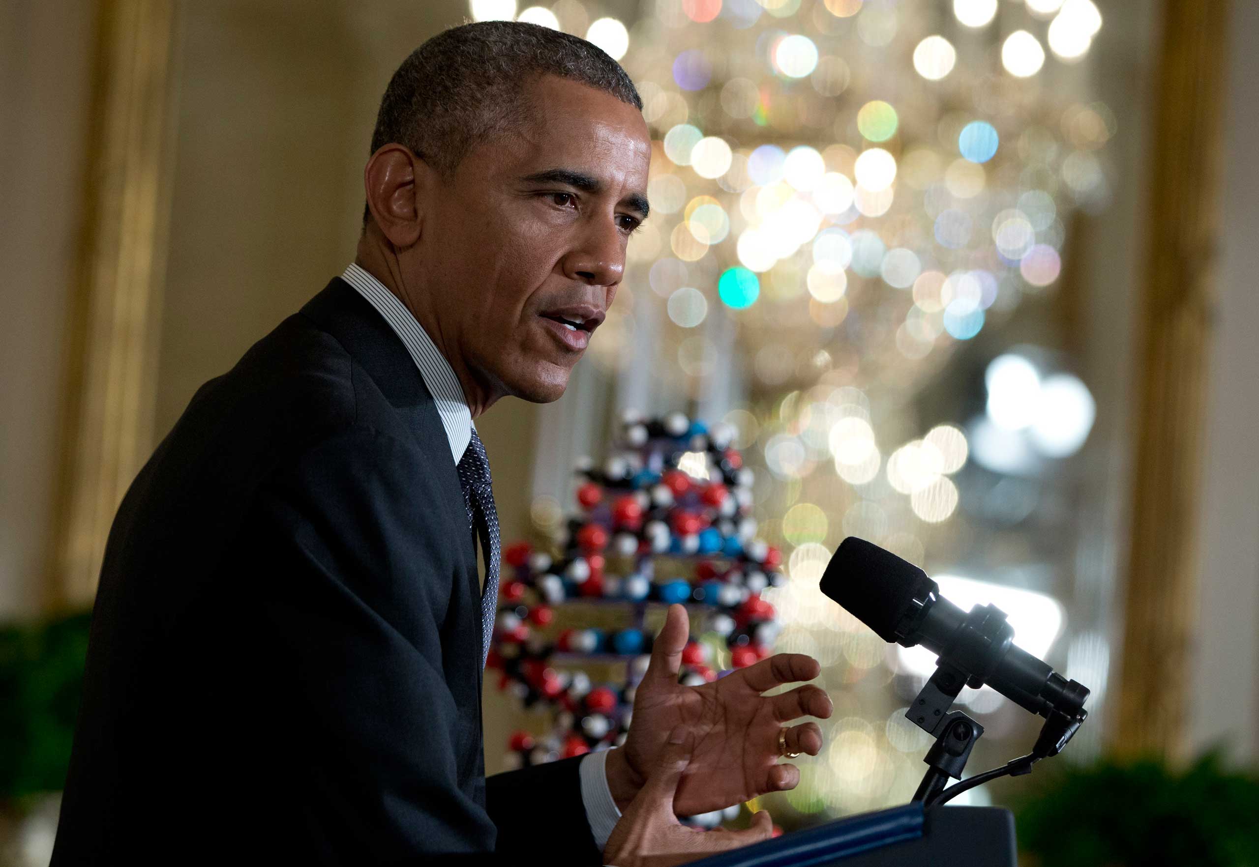 President Barack Obama speaks in the East Room of the White House in Washington, Jan. 30, 2015. (Carolyn Kaster—AP)