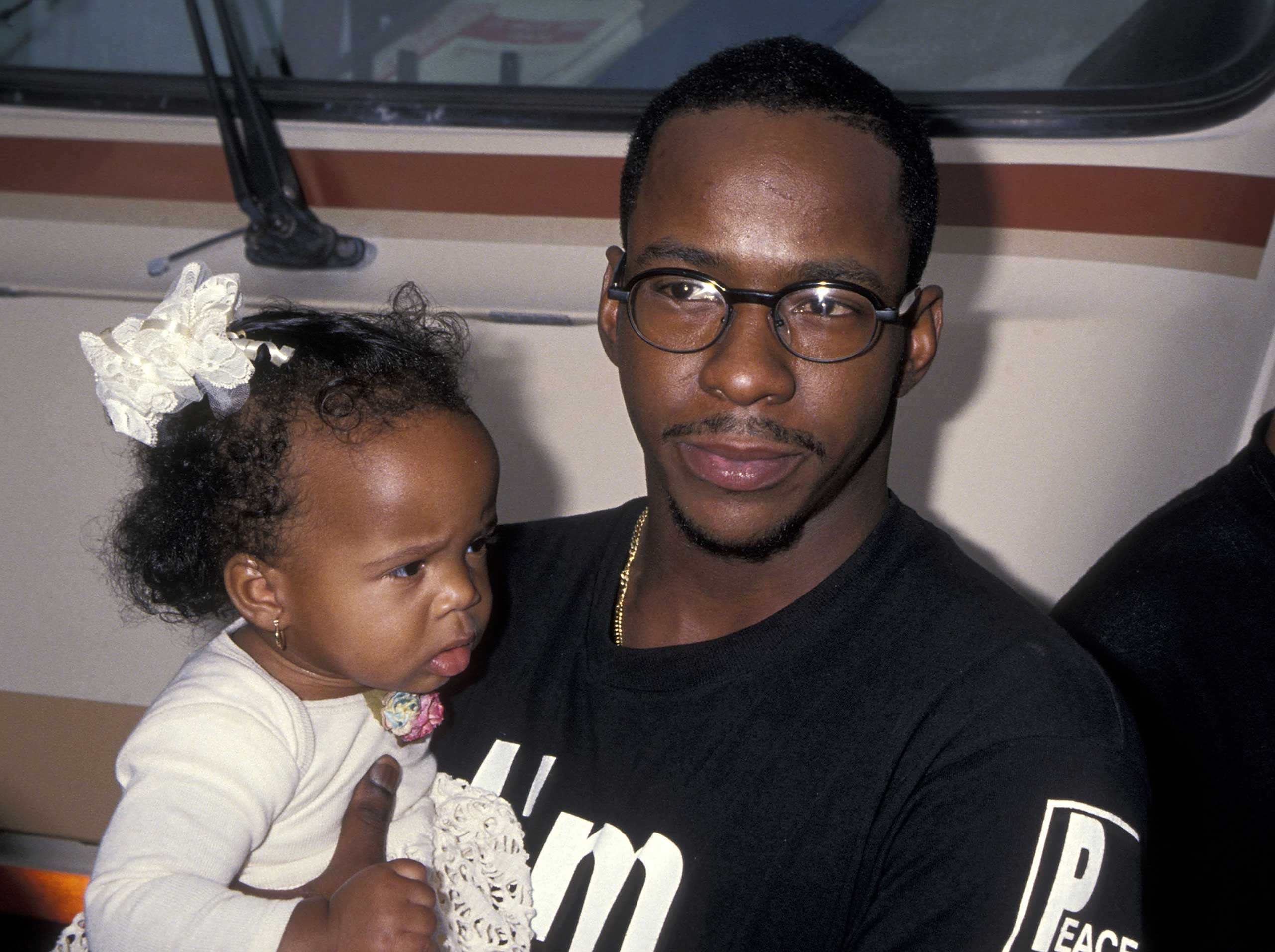 Singer Bobby Brown and daughter Bobbi Kristina Brown attend the Eighth Annual Soul Train Music Awards on March 15, 1994 at Shrine Auditorium in Los Angeles.