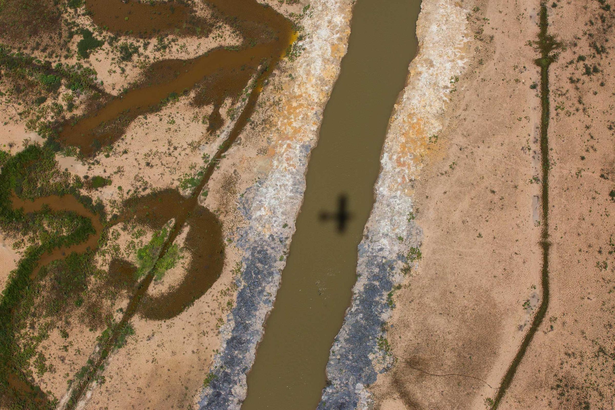 An aerial view of the Atibainha dam, part of the Cantareira reservoir, one of the main water reservoirs that supply the State of Sao Paulo, during a drought in Feb. 23, 2015 in Braganca Paulista.
