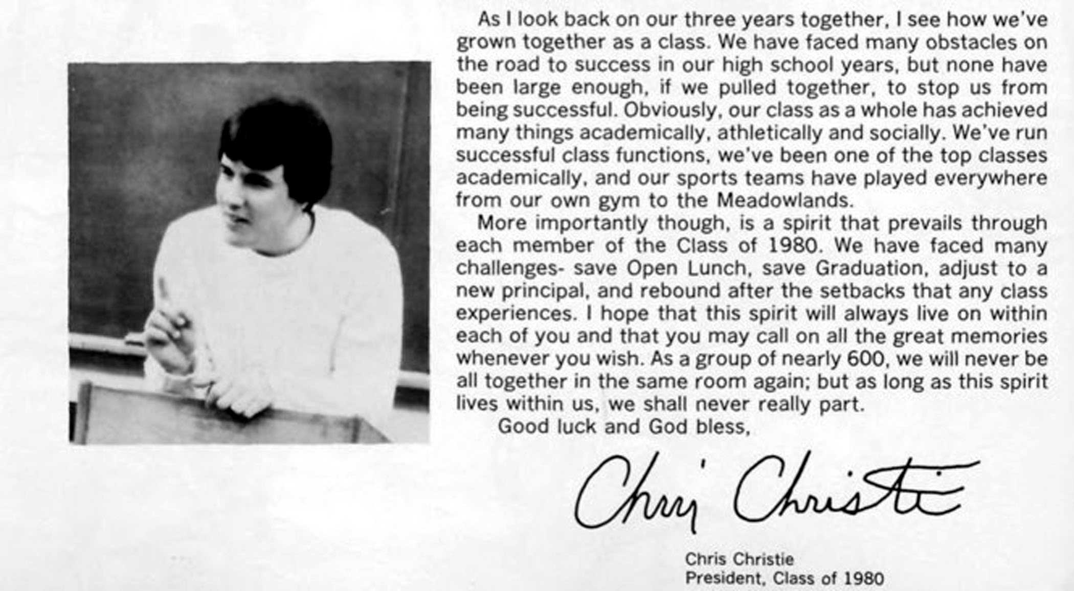 Livingston High School 's yearbook profile on Chris Christie in 1980.