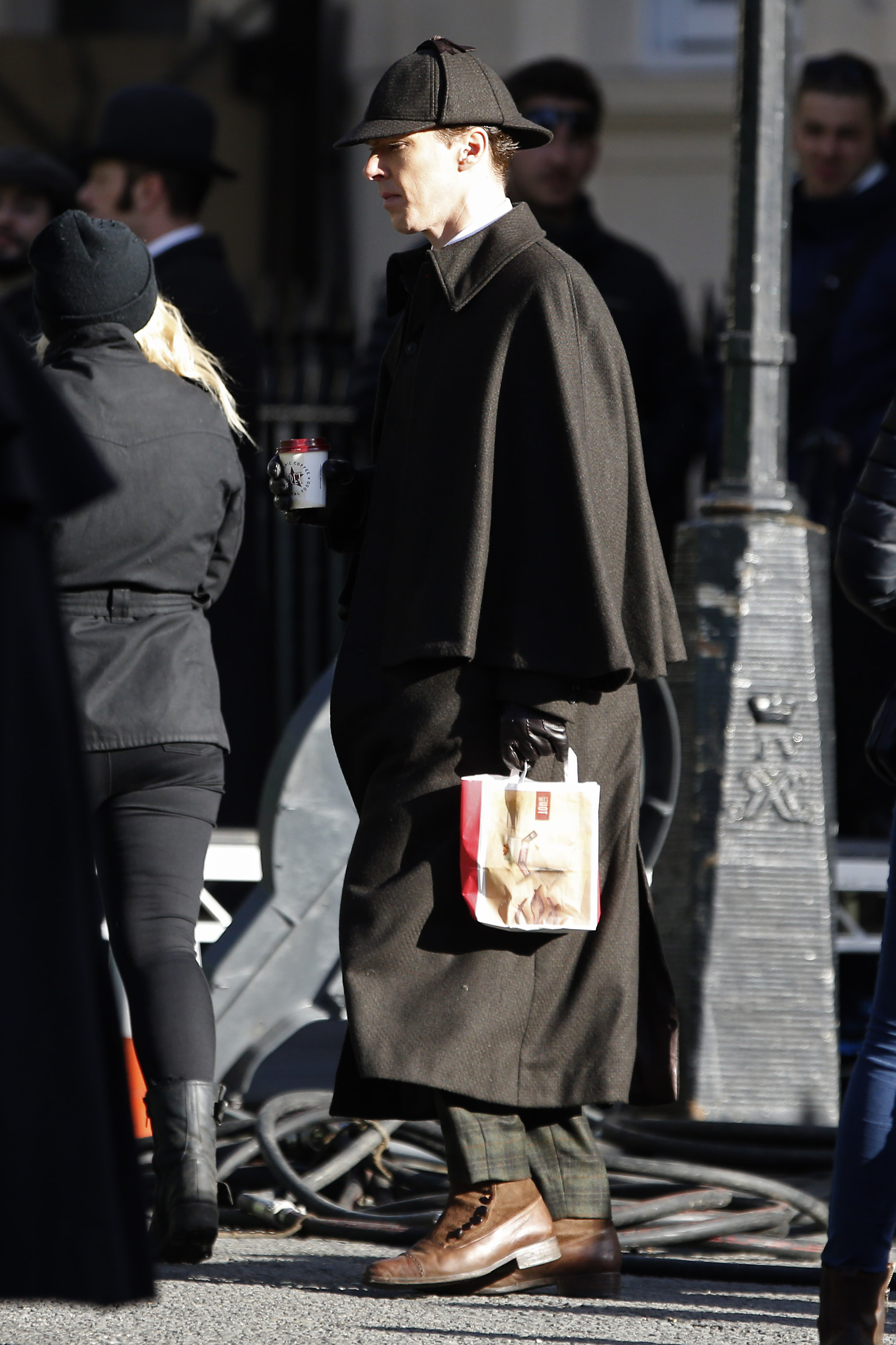 Benedict Cumberbatch seen on the set of 'Sherlock' on February 8, 2015 in London, England