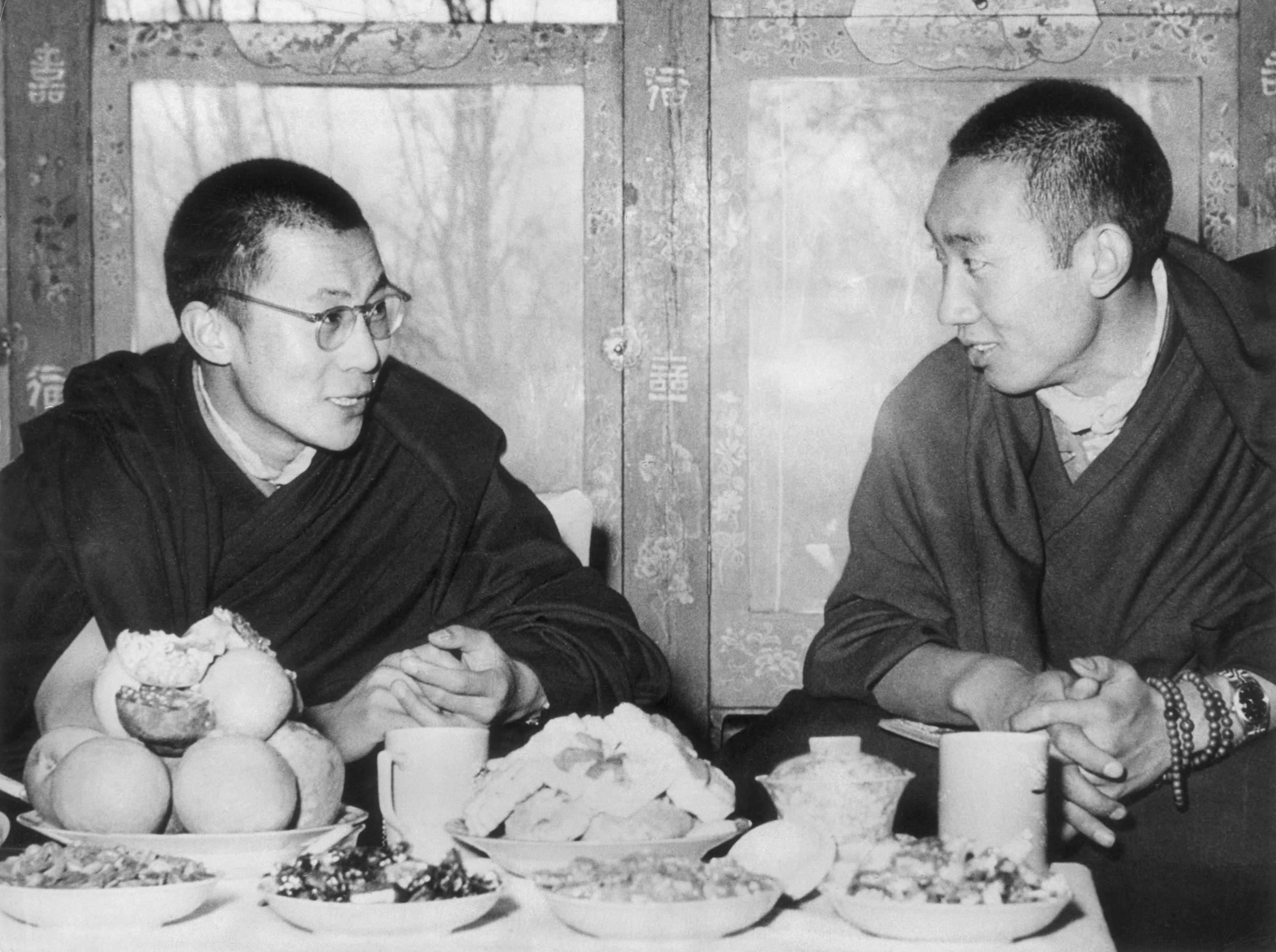 His Holiness the Dalai Lama and the Panchen Lama, second in rank as spiritual leader, in Tibet, in 1954.