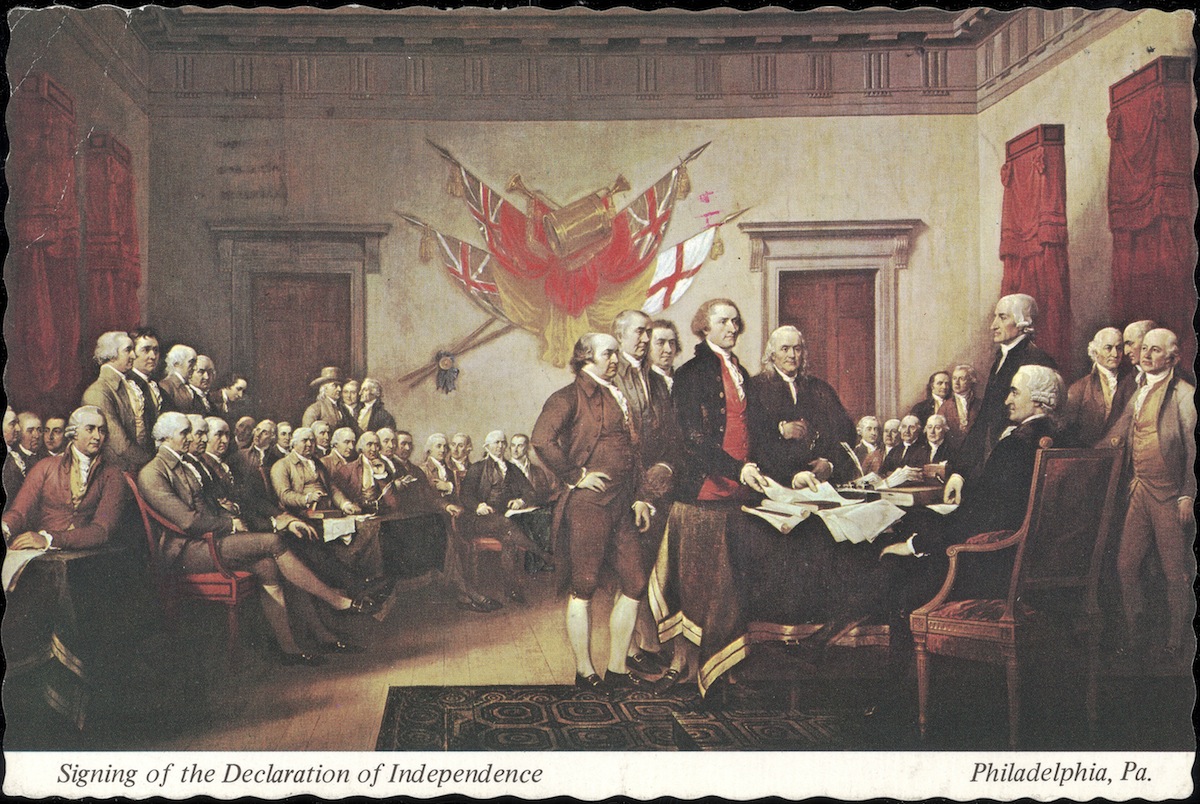 Postcard of 'The Signing of the Declaration of Independence', painted by John Trumbull (Hulton Archive / Getty Images)