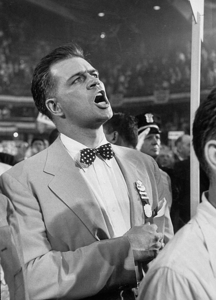 Soapy Williams sings the Star Spangled Banner during the 1952 Democratic convention in Chicago.